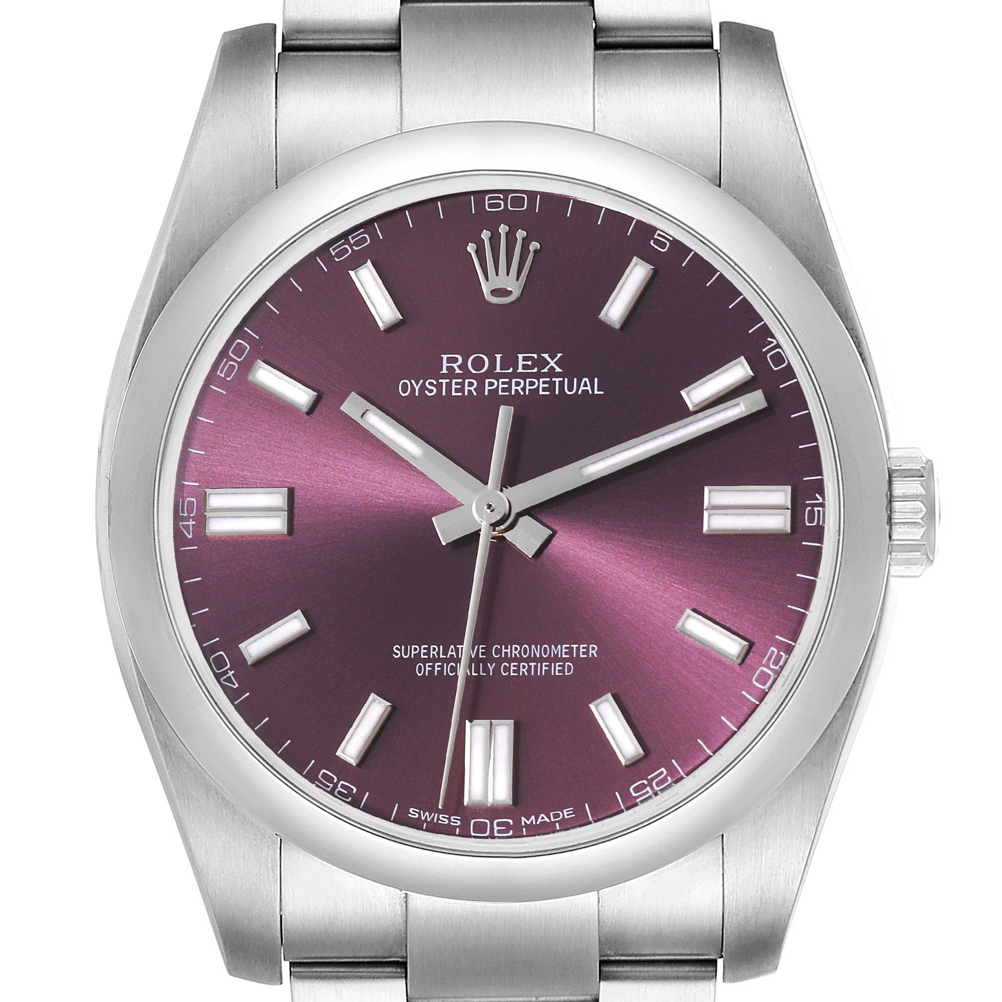 Rolex Oyster Perpetual 36 Red Grape Dial Steel Mens Watch 116000