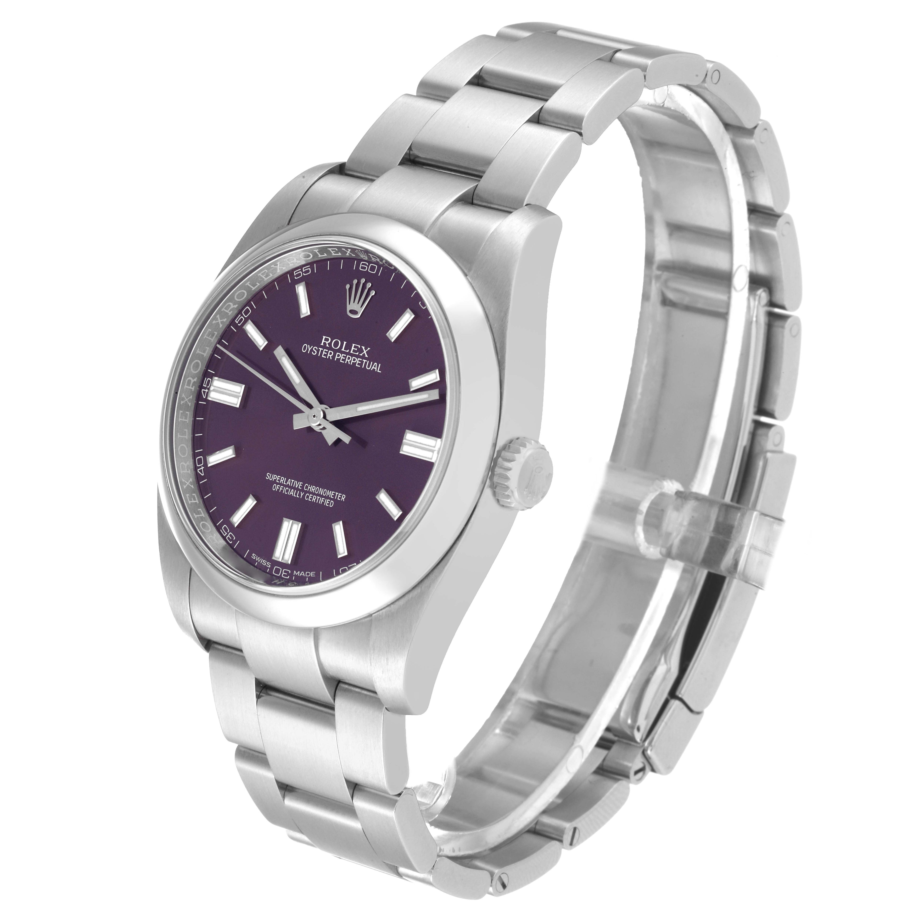 Rolex Oyster Perpetual 36 Red Grape Dial Steel Mens Watch 116000 Box Card