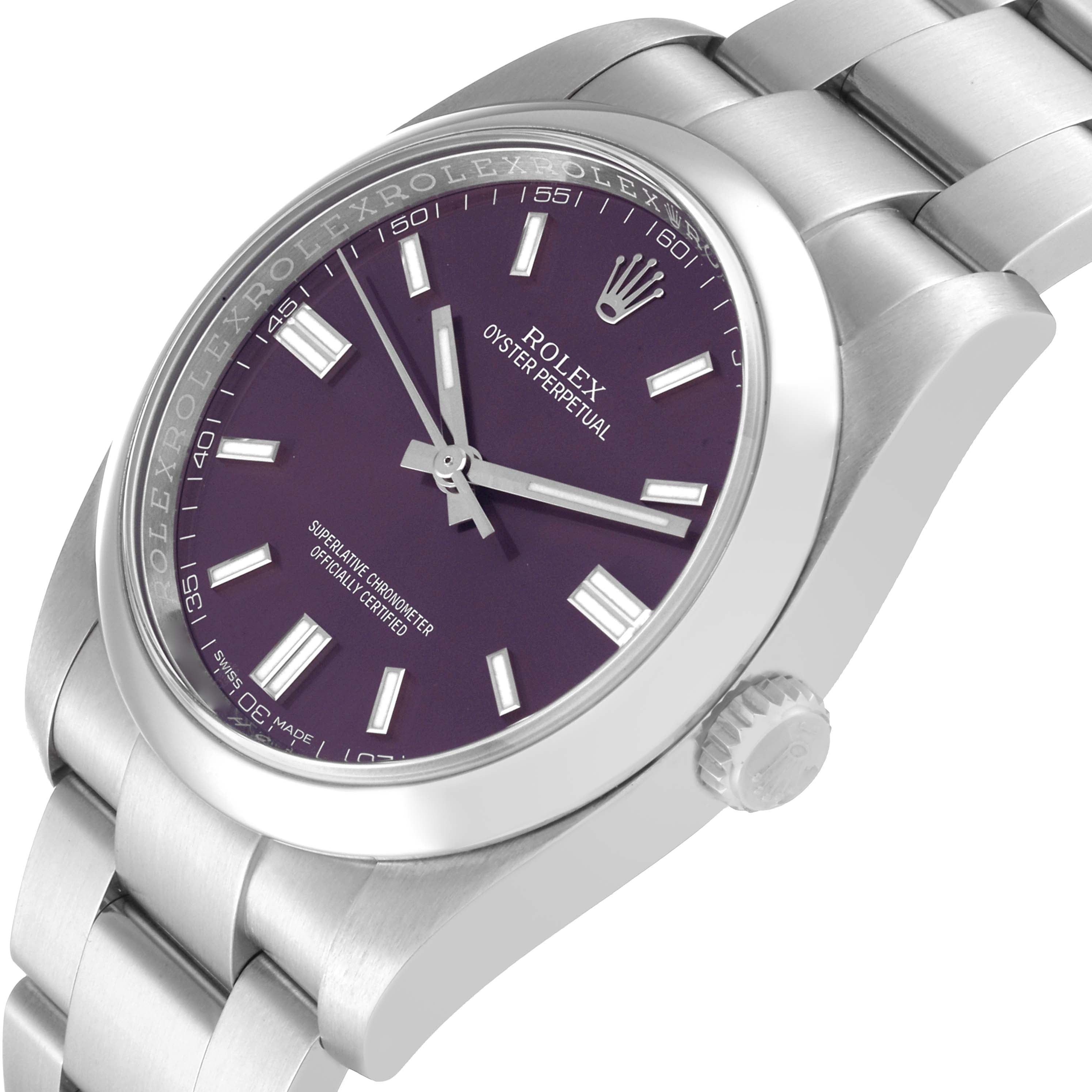 Rolex Oyster Perpetual 36 Red Grape Dial Steel Mens Watch 116000 Box Card