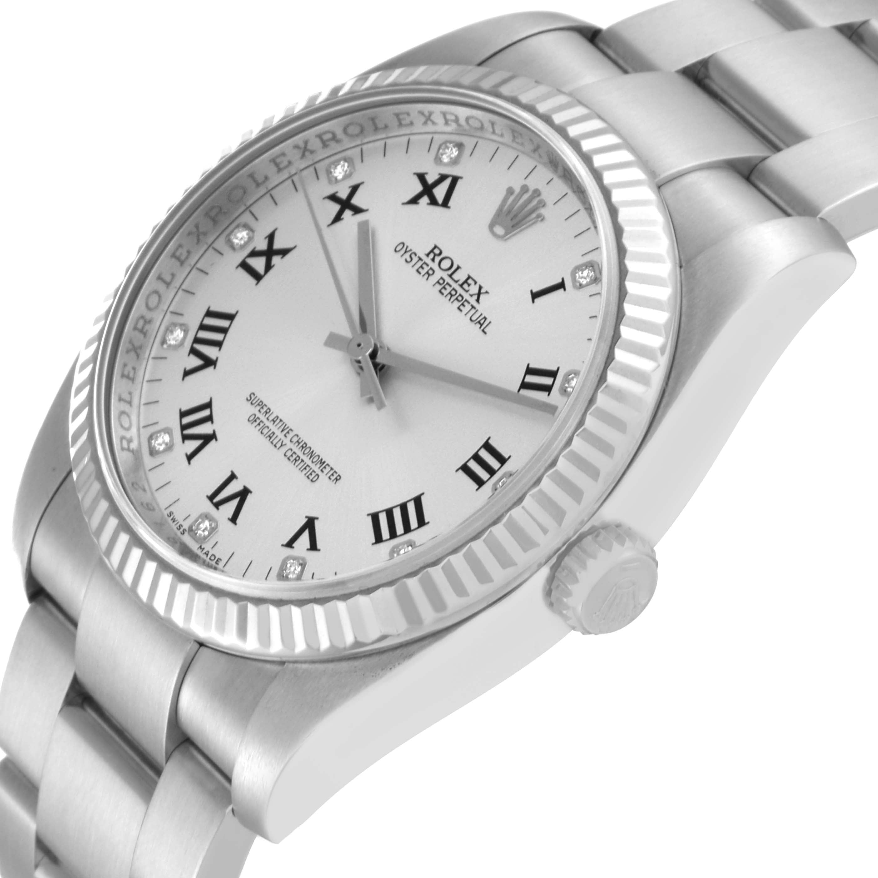 Rolex Oyster Perpetual 36 Steel White Gold Silver Diamond Dial Watch 116034