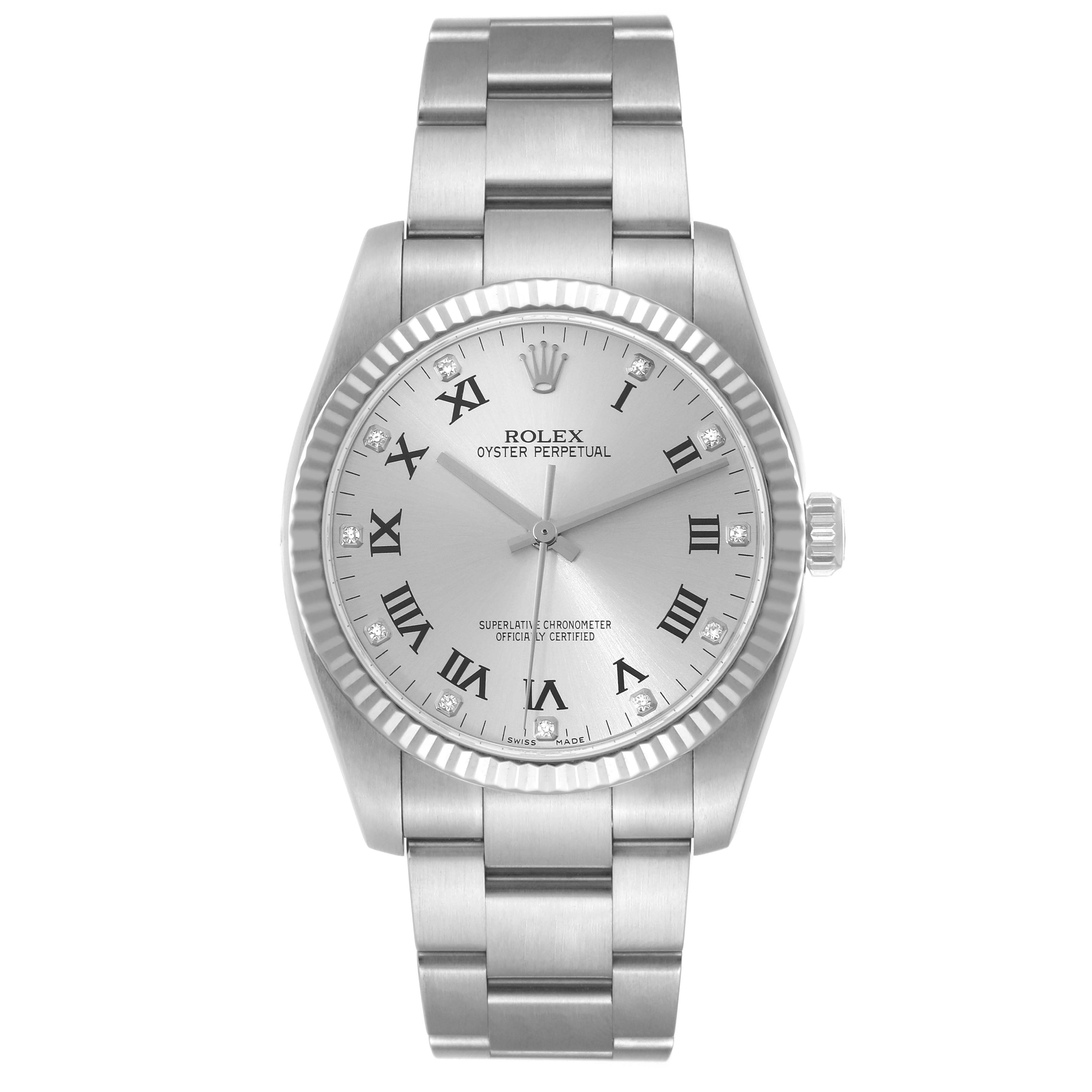Rolex Oyster Perpetual 36 Steel White Gold Silver Diamond Dial Watch 116034