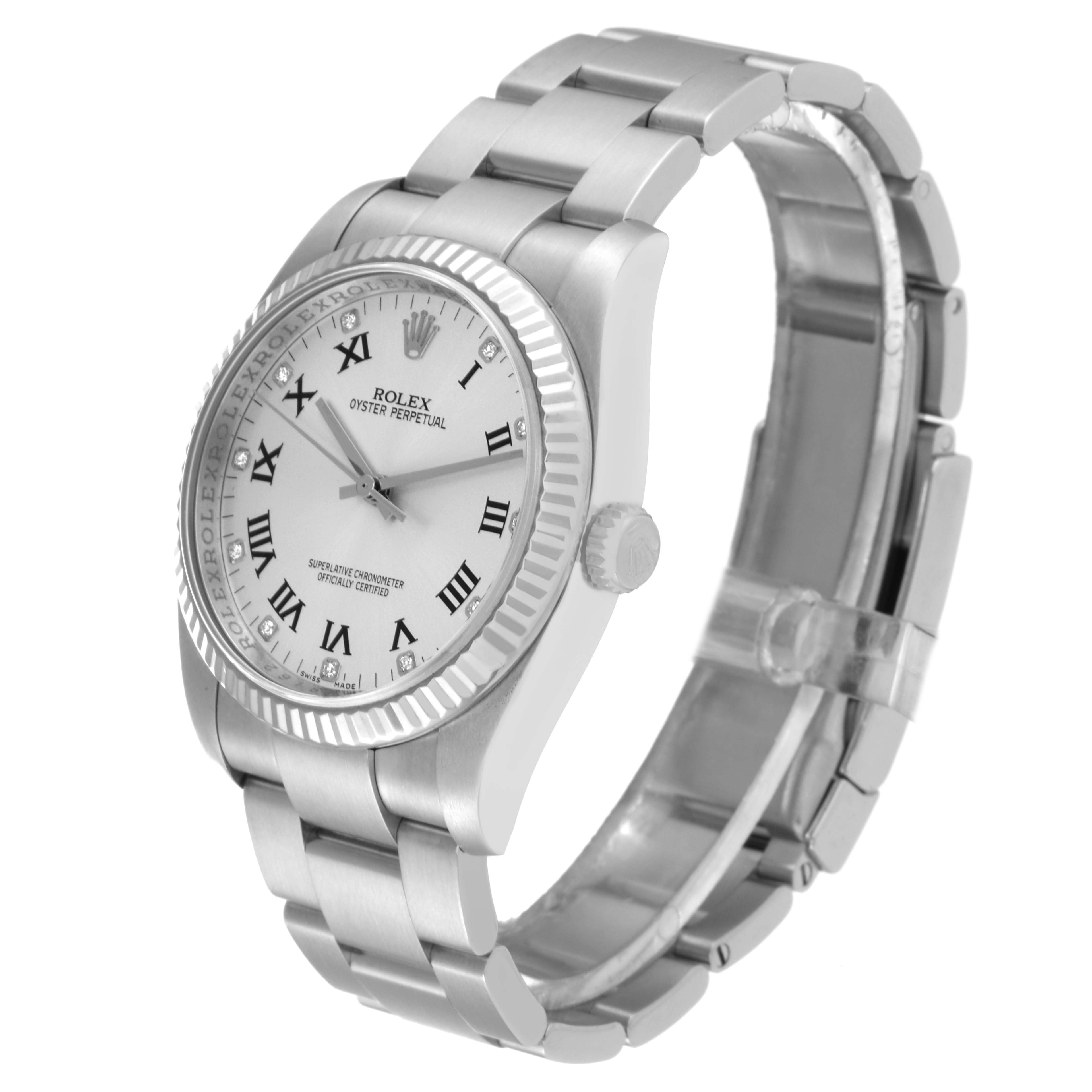 Rolex Oyster Perpetual 36 Steel White Gold Silver Diamond Dial Watch 116034
