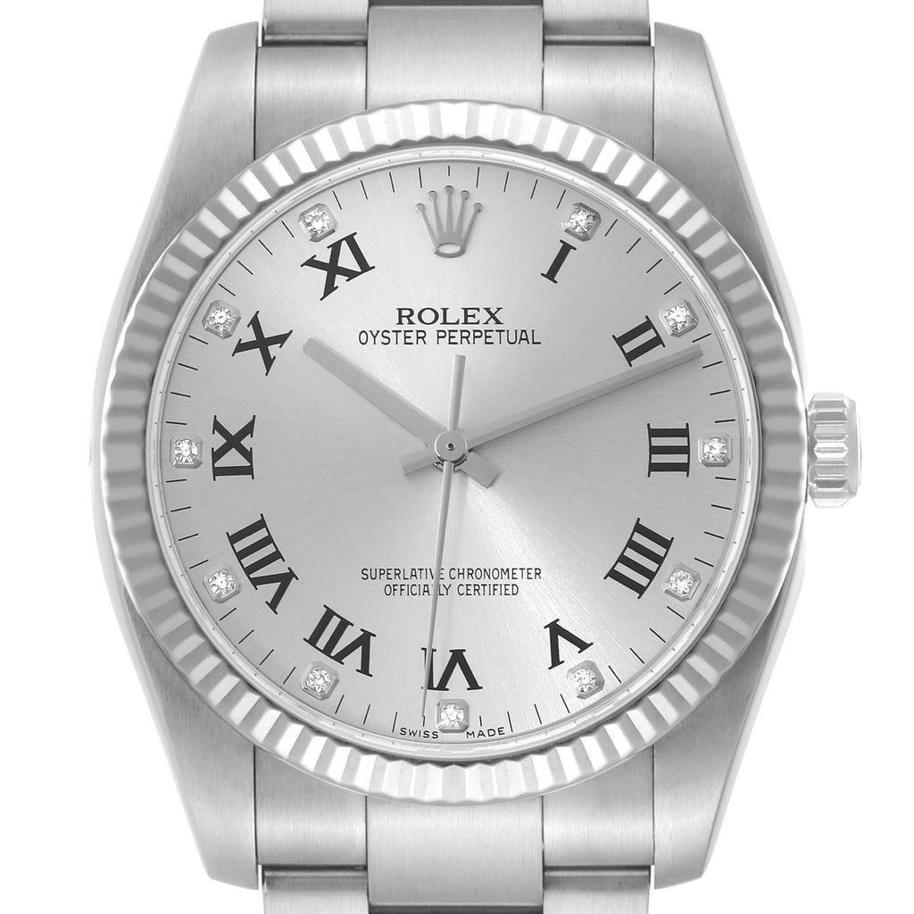 Rolex Oyster Perpetual 36 Steel White Gold Silver Diamond Dial Watch 116034
