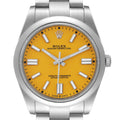 Rolex Oyster Perpetual 41mm Yellow Dial Steel Mens Watch 124300 Box Card
