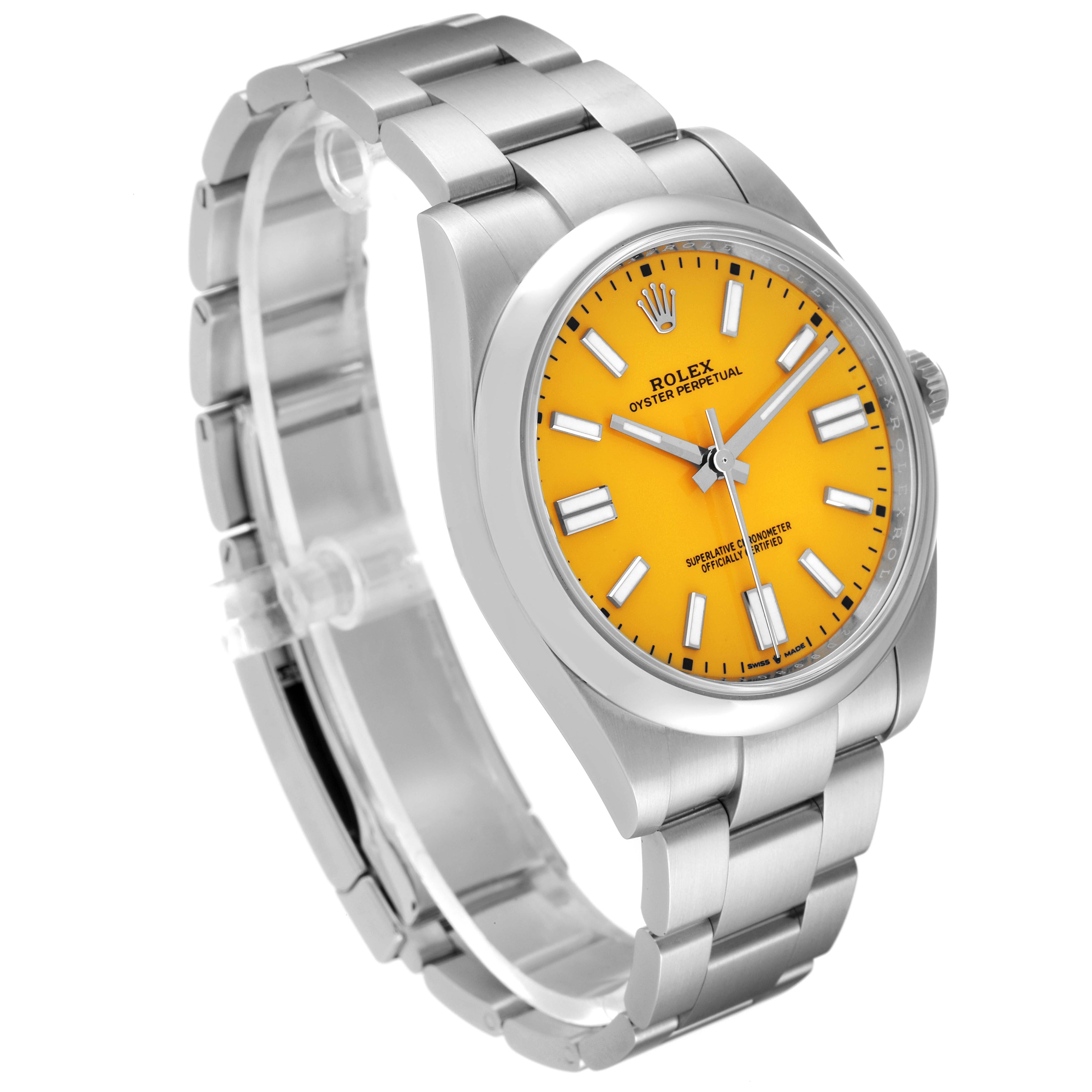 Rolex Oyster Perpetual 41mm Yellow Dial Steel Mens Watch 124300 Box Card