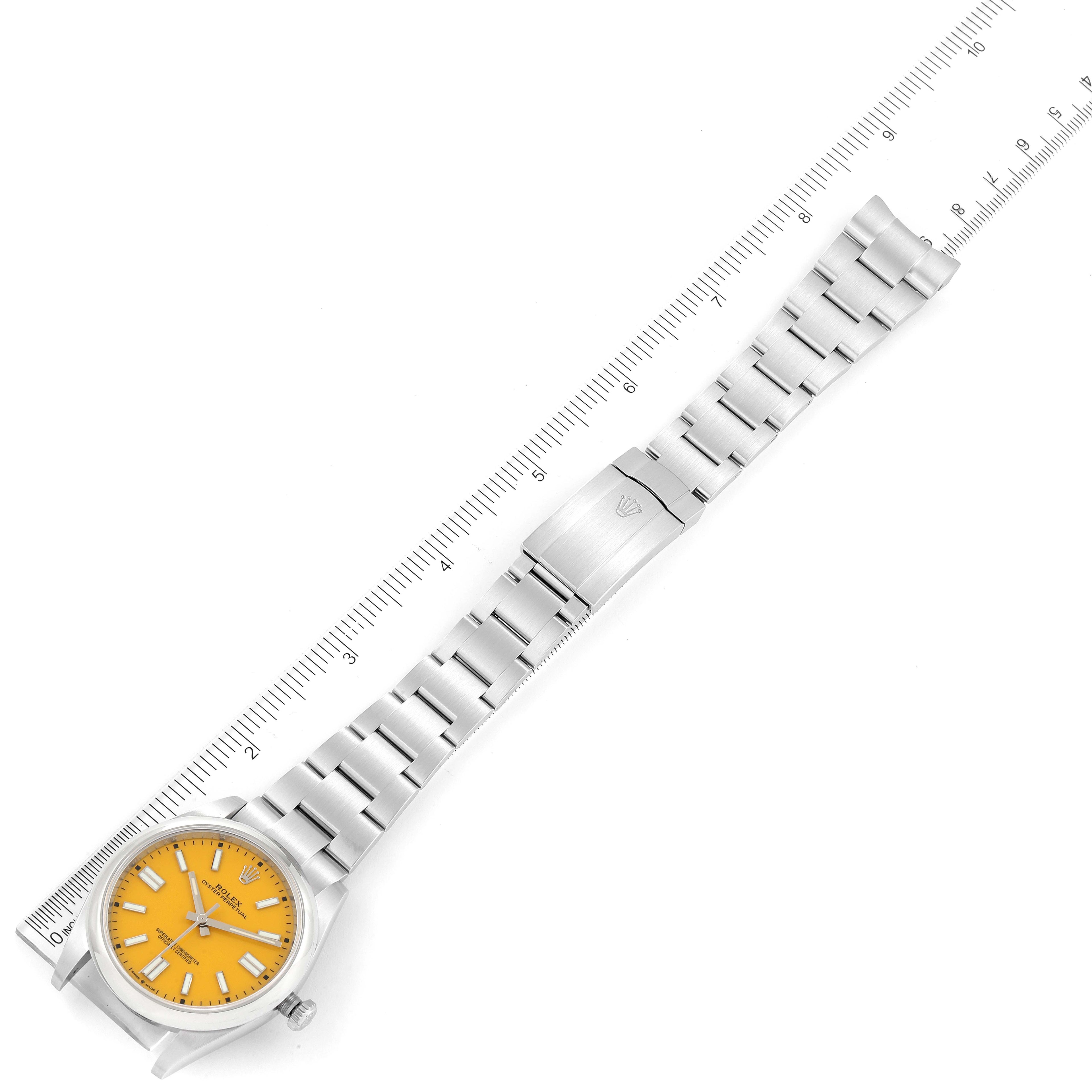 Rolex Oyster Perpetual 41mm Yellow Dial Steel Mens Watch 124300 Box Card