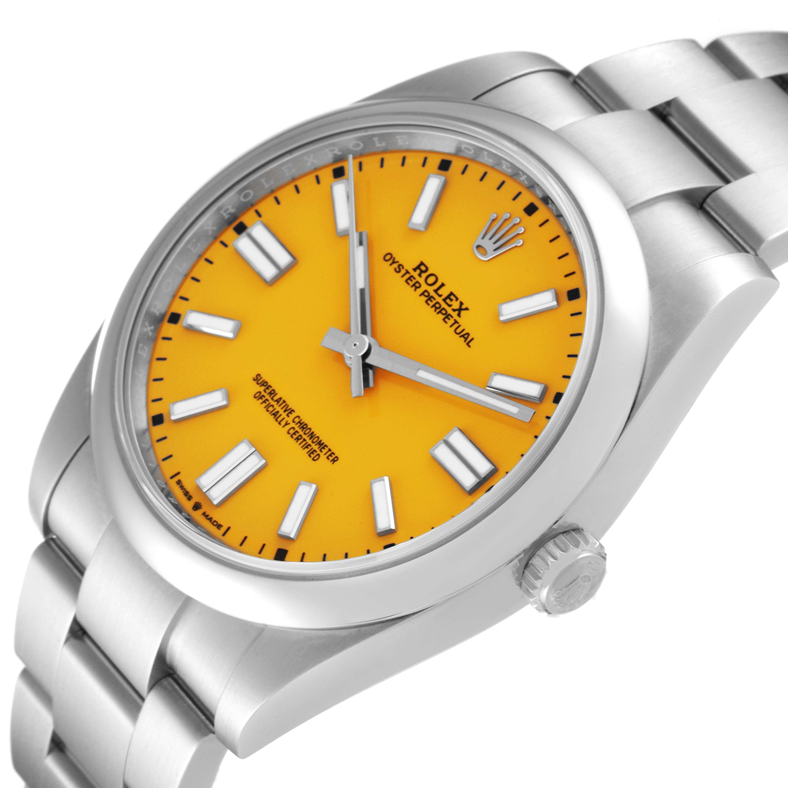 Rolex Oyster Perpetual 41mm Yellow Dial Steel Mens Watch 124300 Box Card