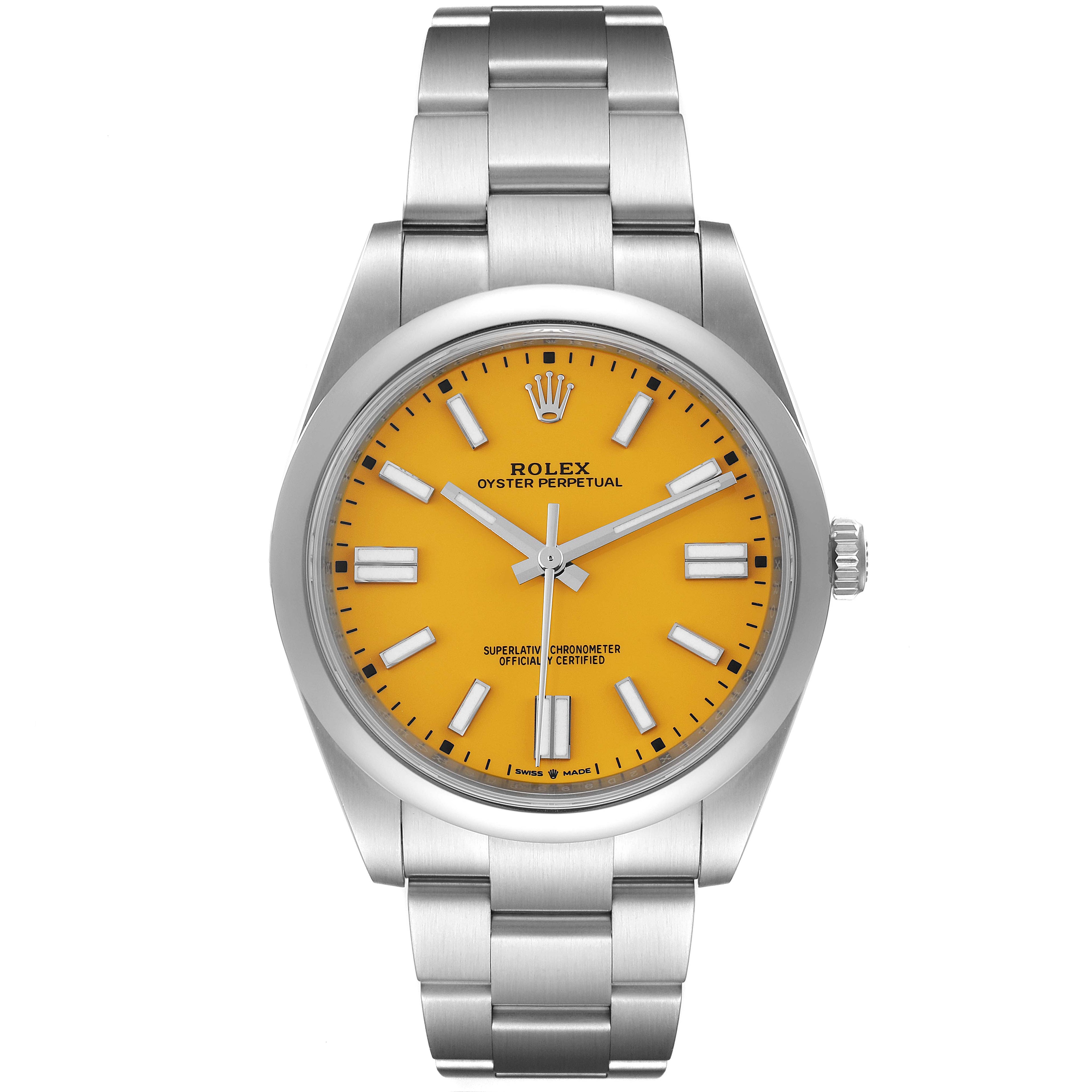 Rolex Oyster Perpetual 41mm Yellow Dial Steel Mens Watch 124300 Box Card