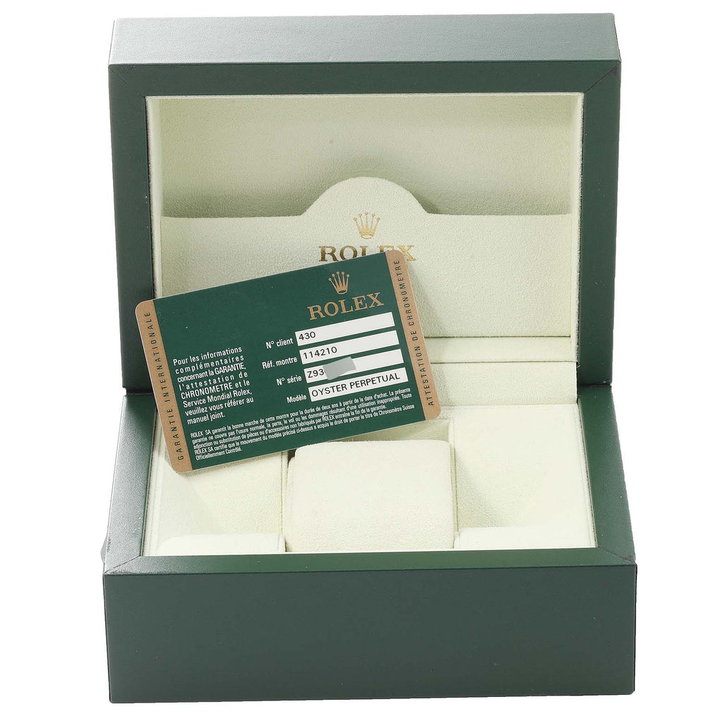 Rolex Oyster Perpetual Air King Rhodium Dial Mens Watch 114210 Box Card