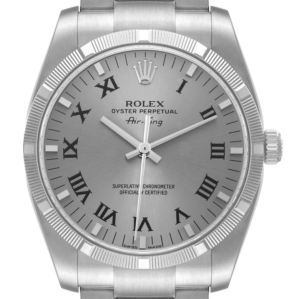 Rolex Oyster Perpetual Air King Rhodium Dial Mens Watch 114210 Box Card