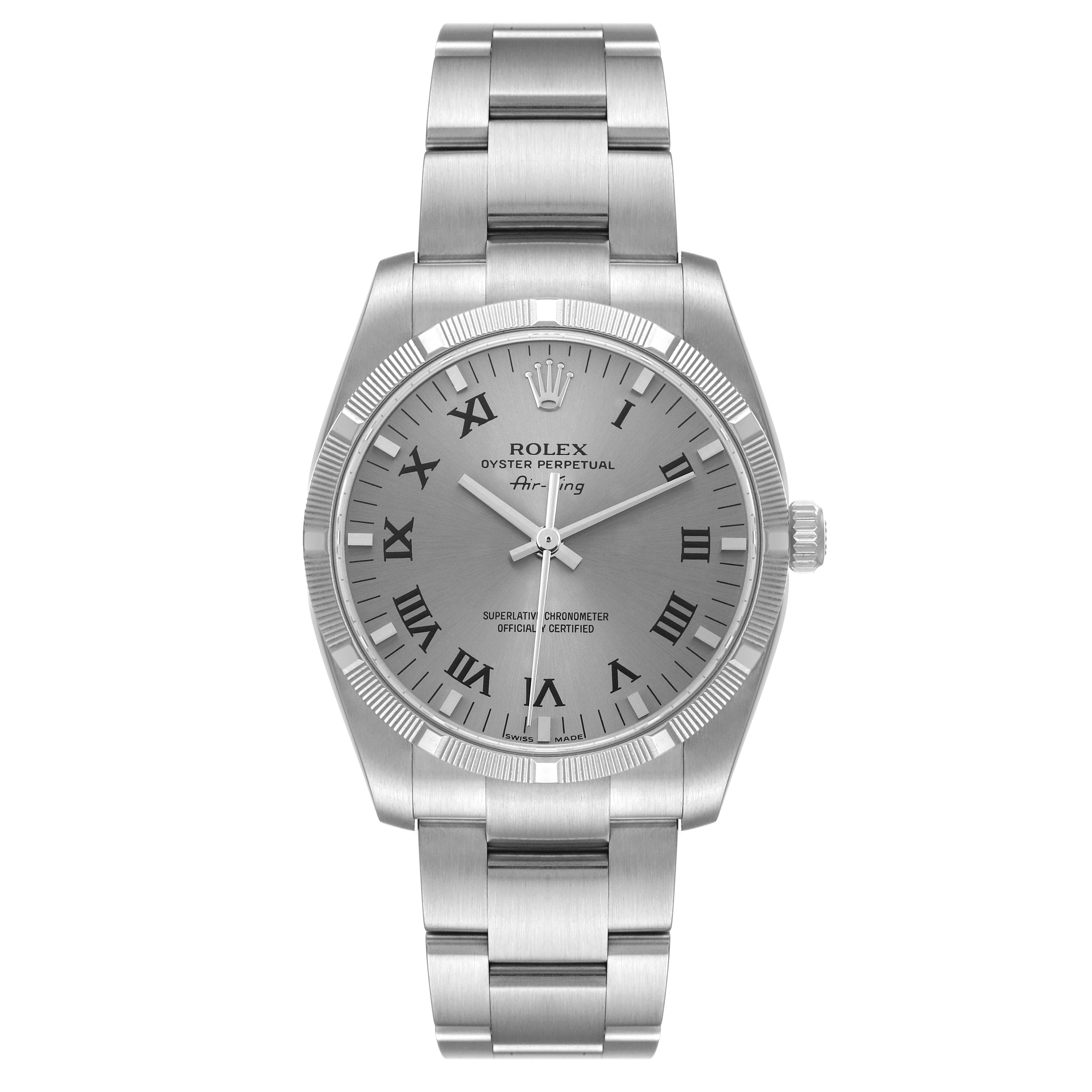 Rolex Oyster Perpetual Air King Rhodium Dial Mens Watch 114210 Box Card