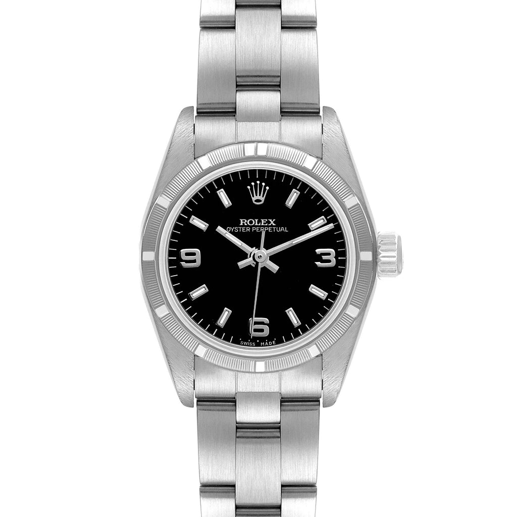Rolex Oyster Perpetual Black Dial Oyster Bracelet Ladies Watch 67230