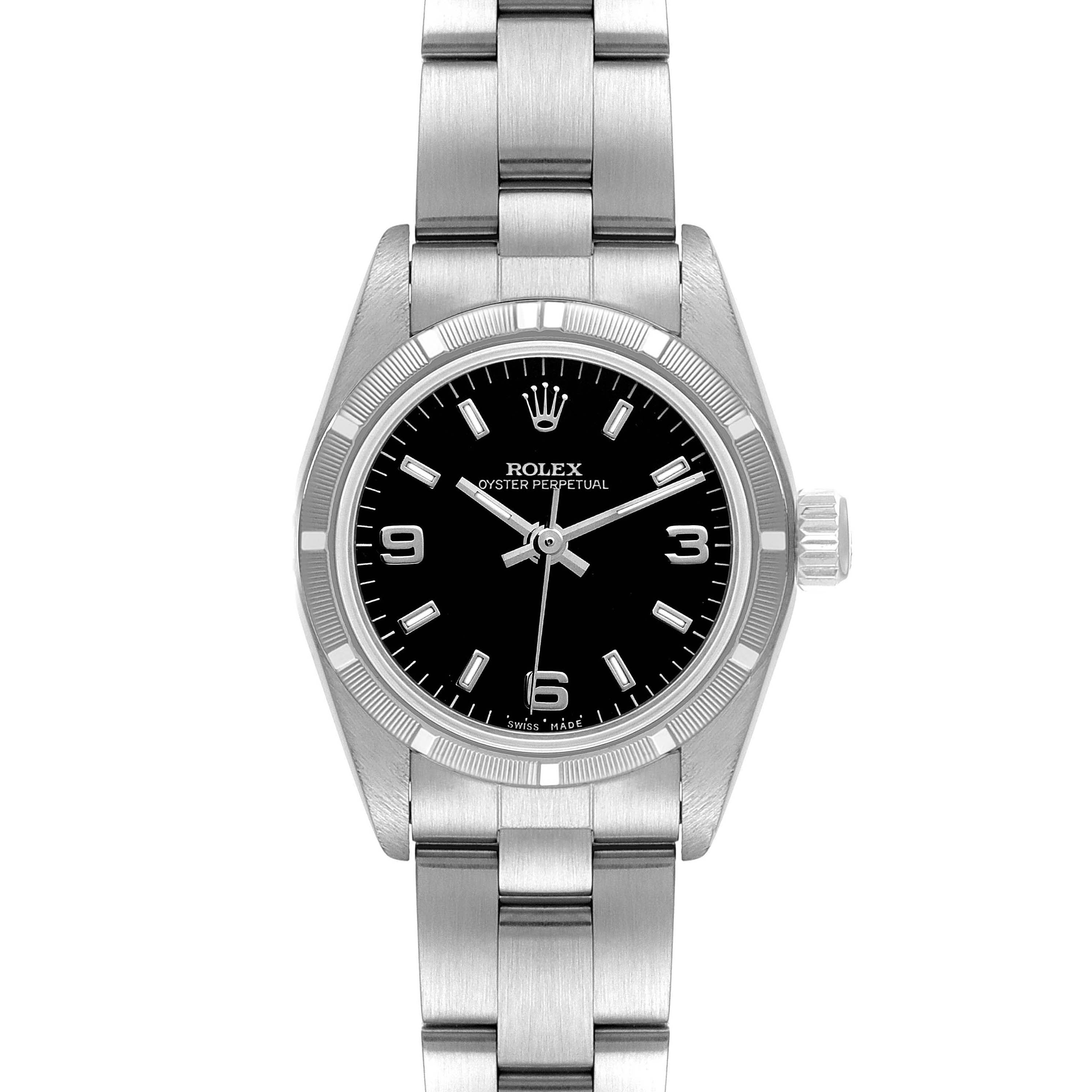 Rolex Oyster Perpetual Black Dial Oyster Bracelet Ladies Watch 67230