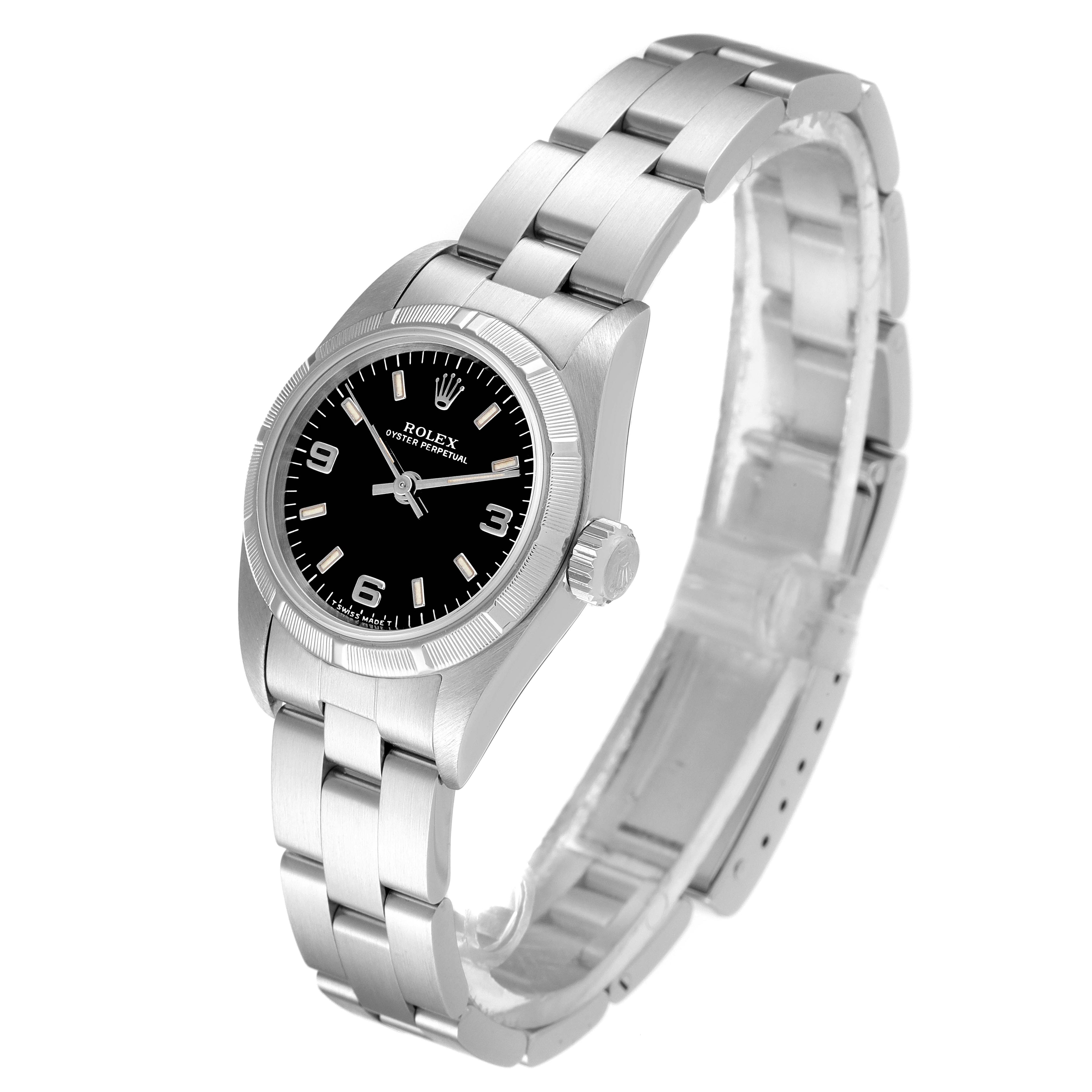 Rolex Oyster Perpetual Black Dial Oyster Bracelet Ladies Watch 67230 Box Papers