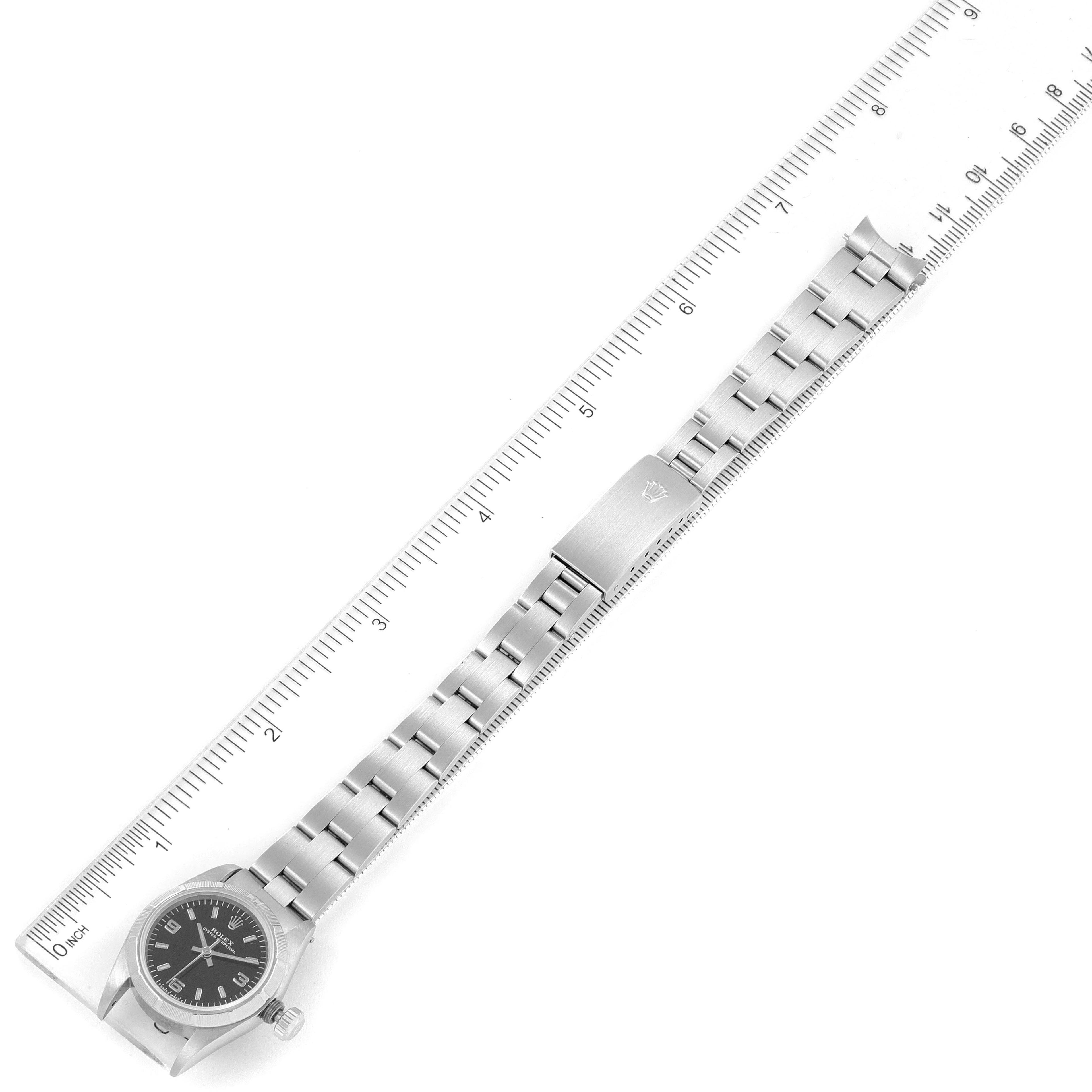 Rolex Oyster Perpetual Black Dial Oyster Bracelet Ladies Watch 67230 Box Papers