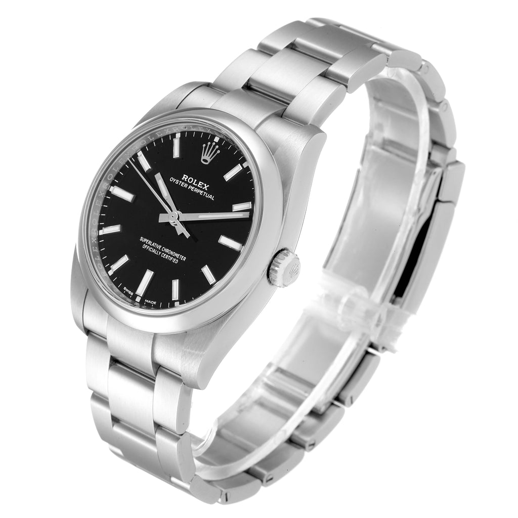 Rolex Oyster Perpetual Black Dial Steel Mens Watch 114200 Box Card