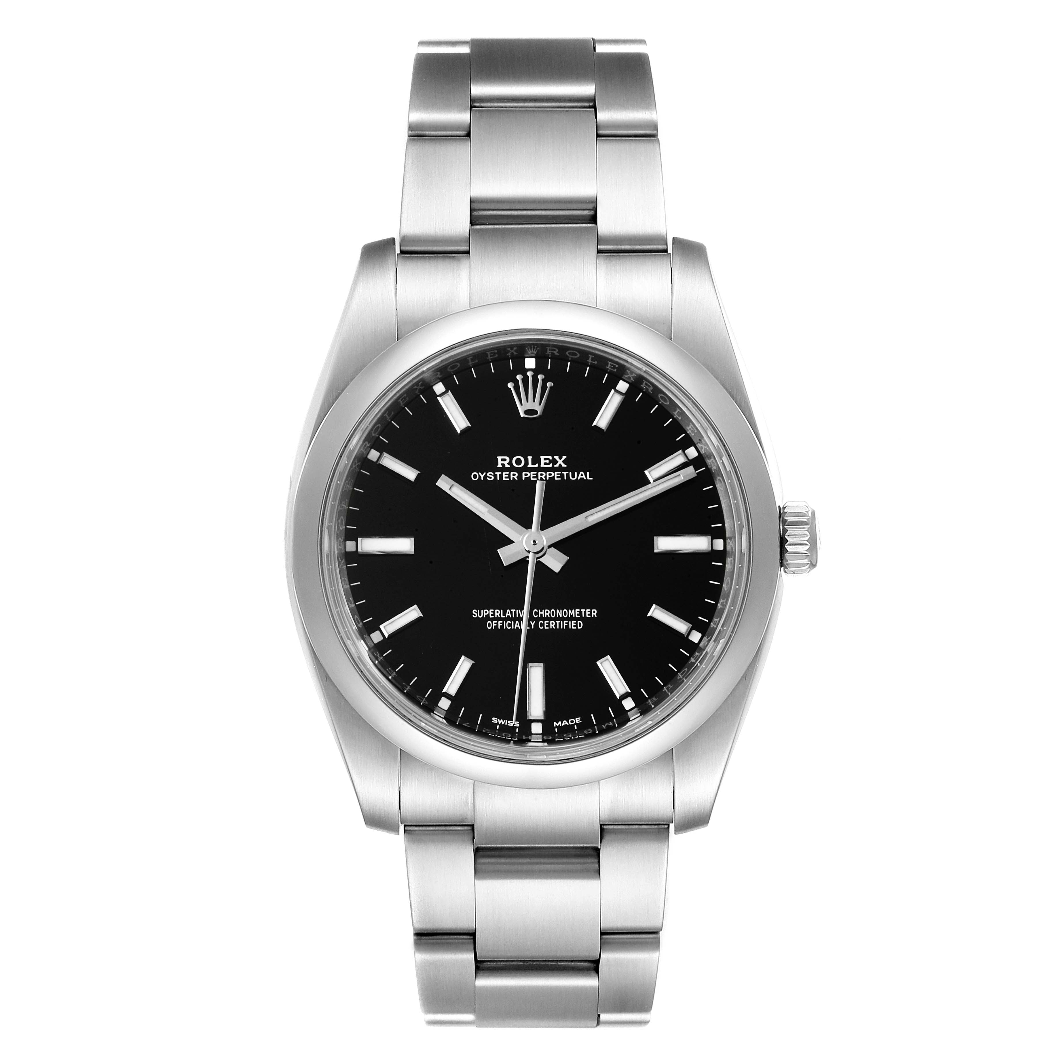 Rolex Oyster Perpetual Black Dial Steel Mens Watch 114200 Box Card