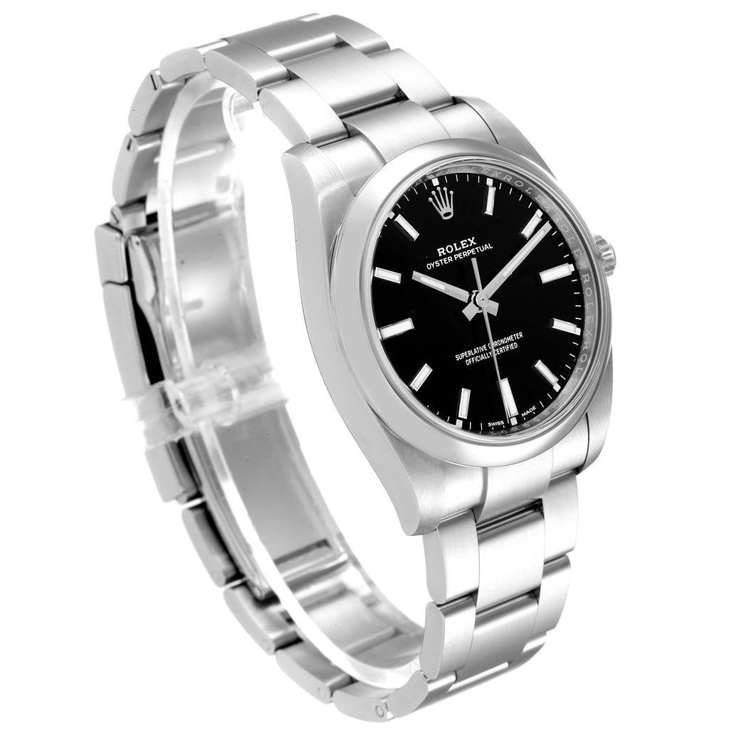 Rolex Oyster Perpetual Black Dial Steel Mens Watch 114200 Box Card