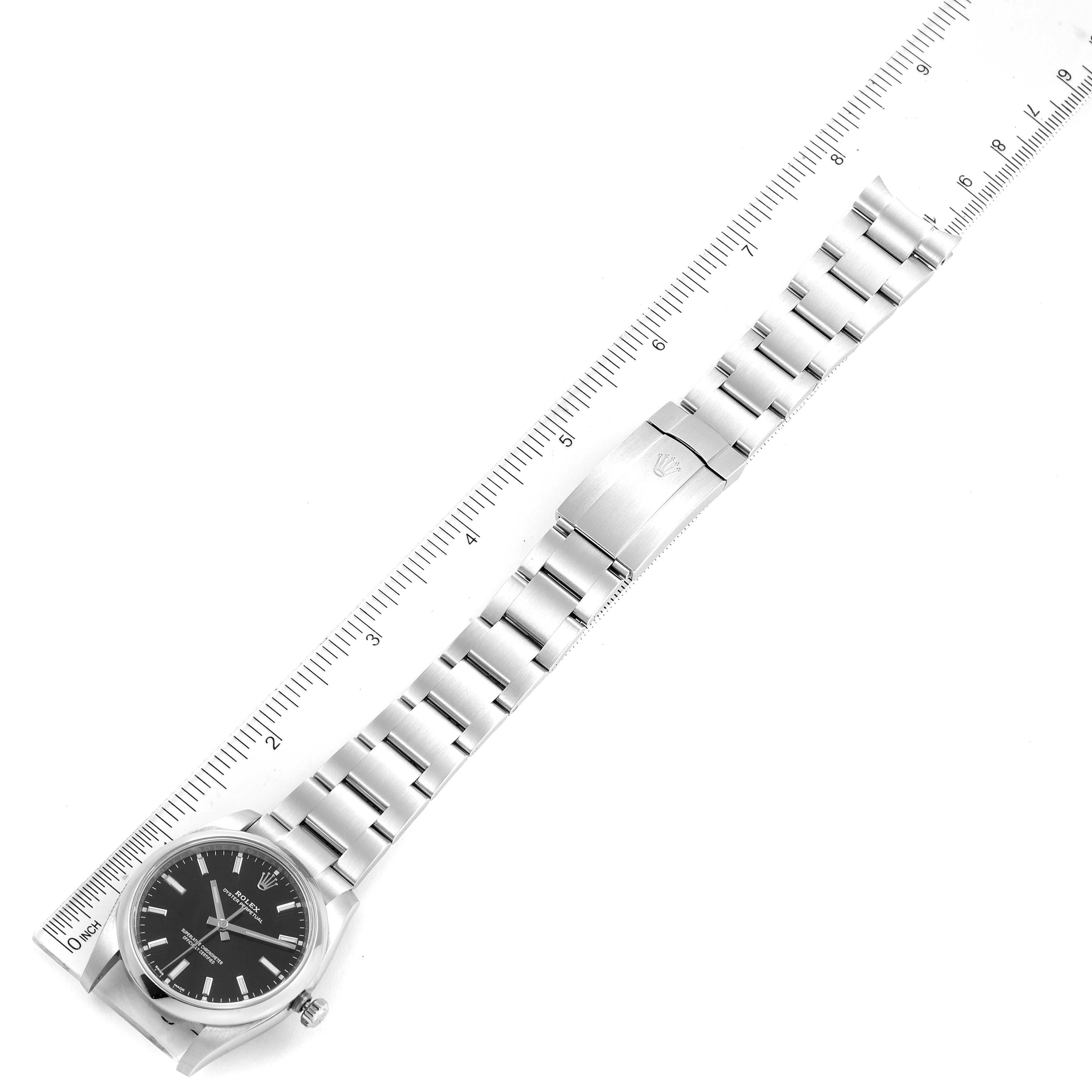 Rolex Oyster Perpetual Black Dial Steel Mens Watch 114200 Box Card