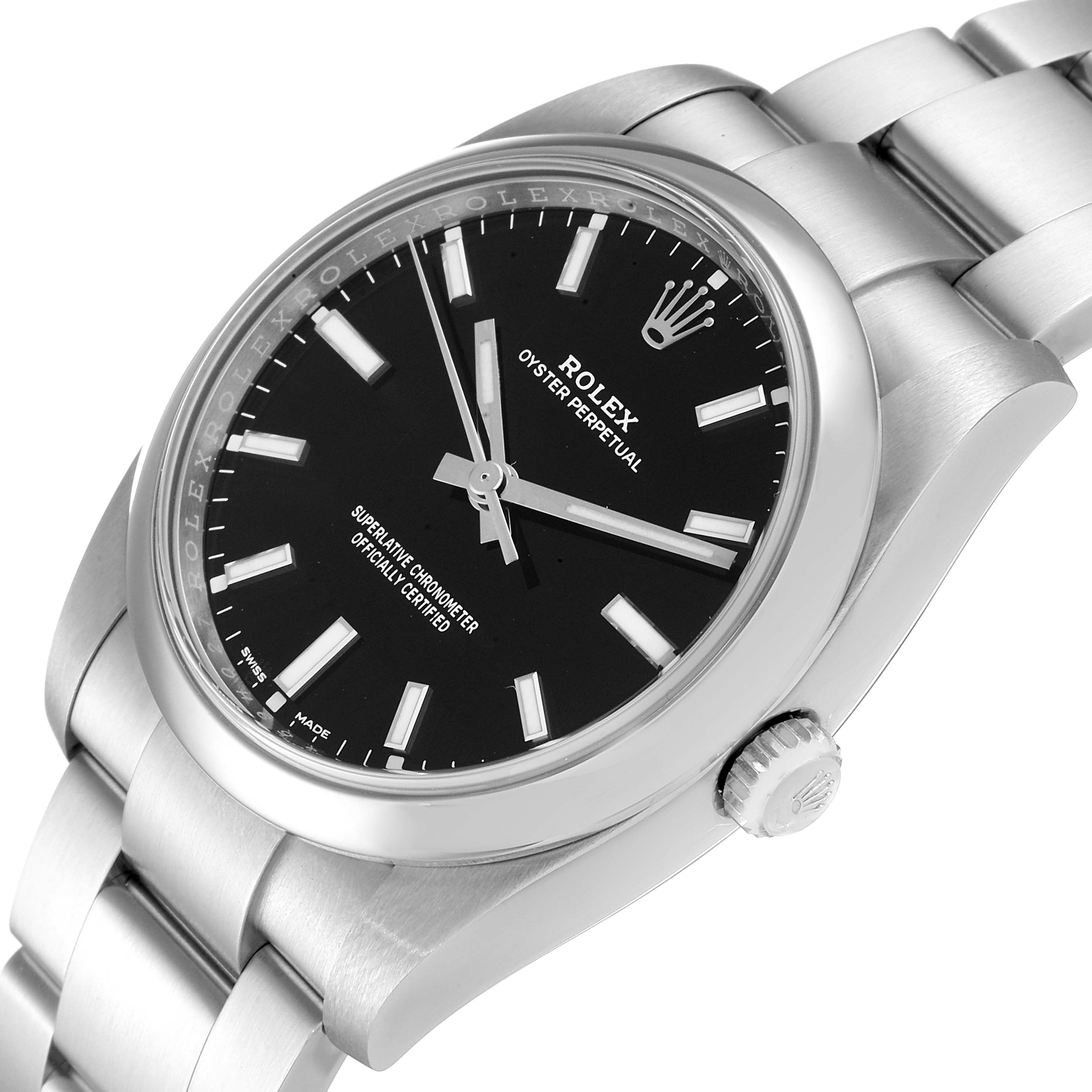 Rolex Oyster Perpetual Black Dial Steel Mens Watch 114200 Box Card