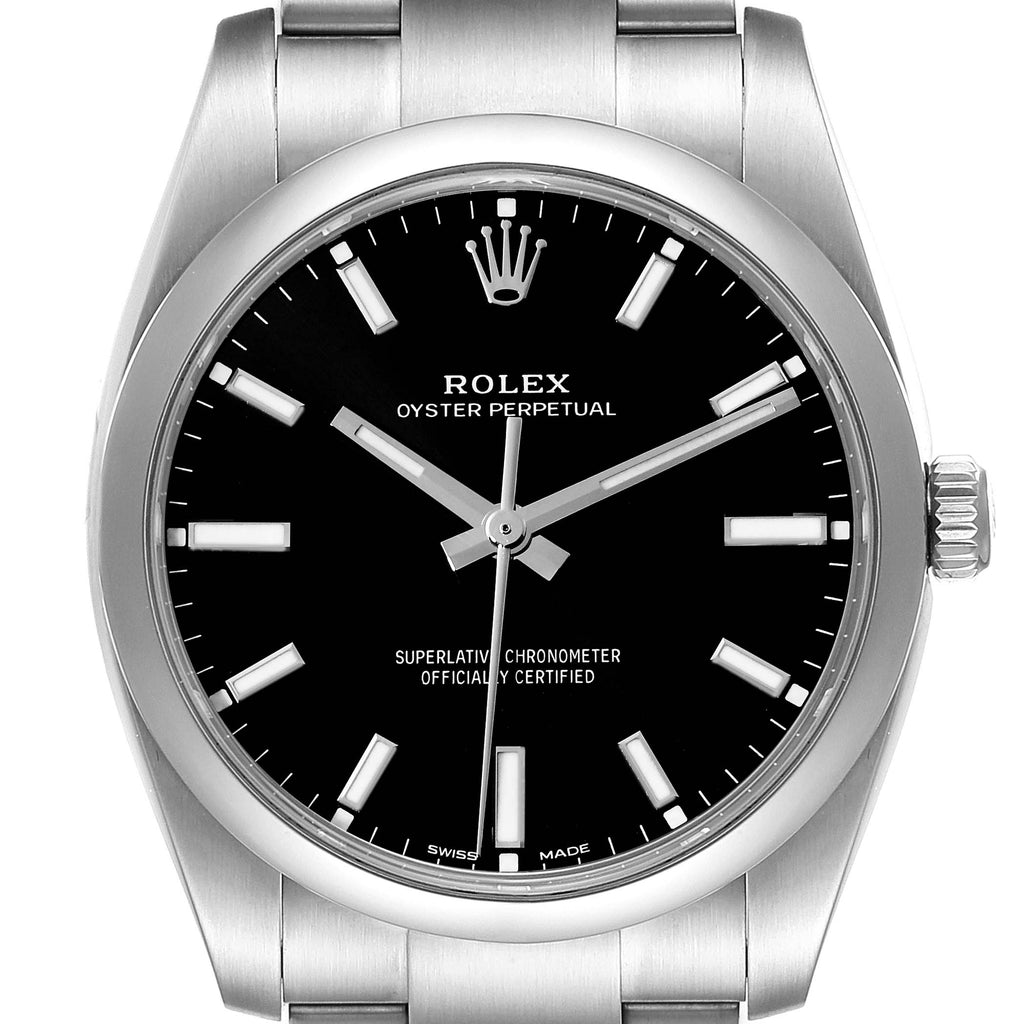 Rolex Oyster Perpetual Black Dial Steel Mens Watch 114200 Unworn