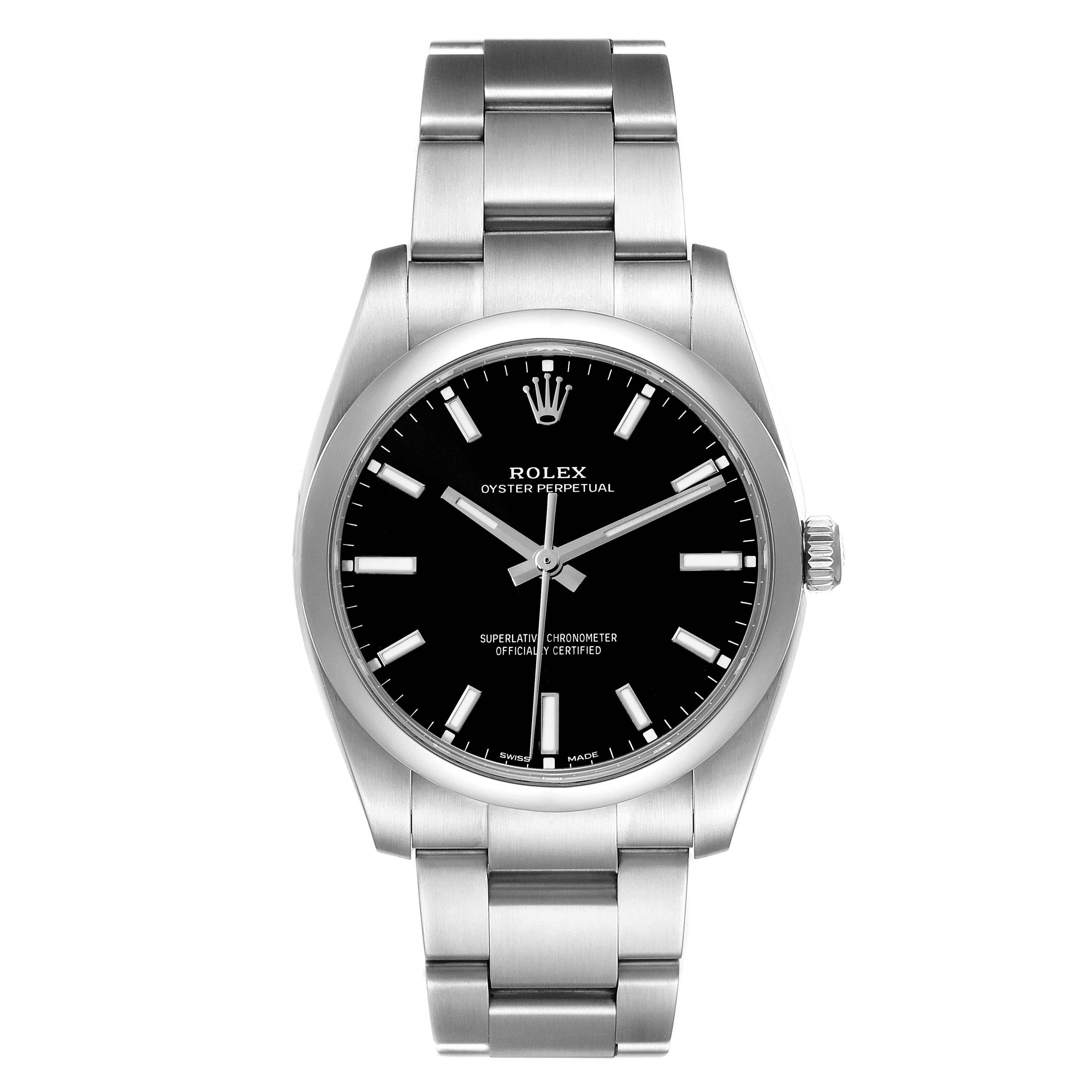 Rolex Oyster Perpetual Black Dial Steel Mens Watch 114200 Unworn
