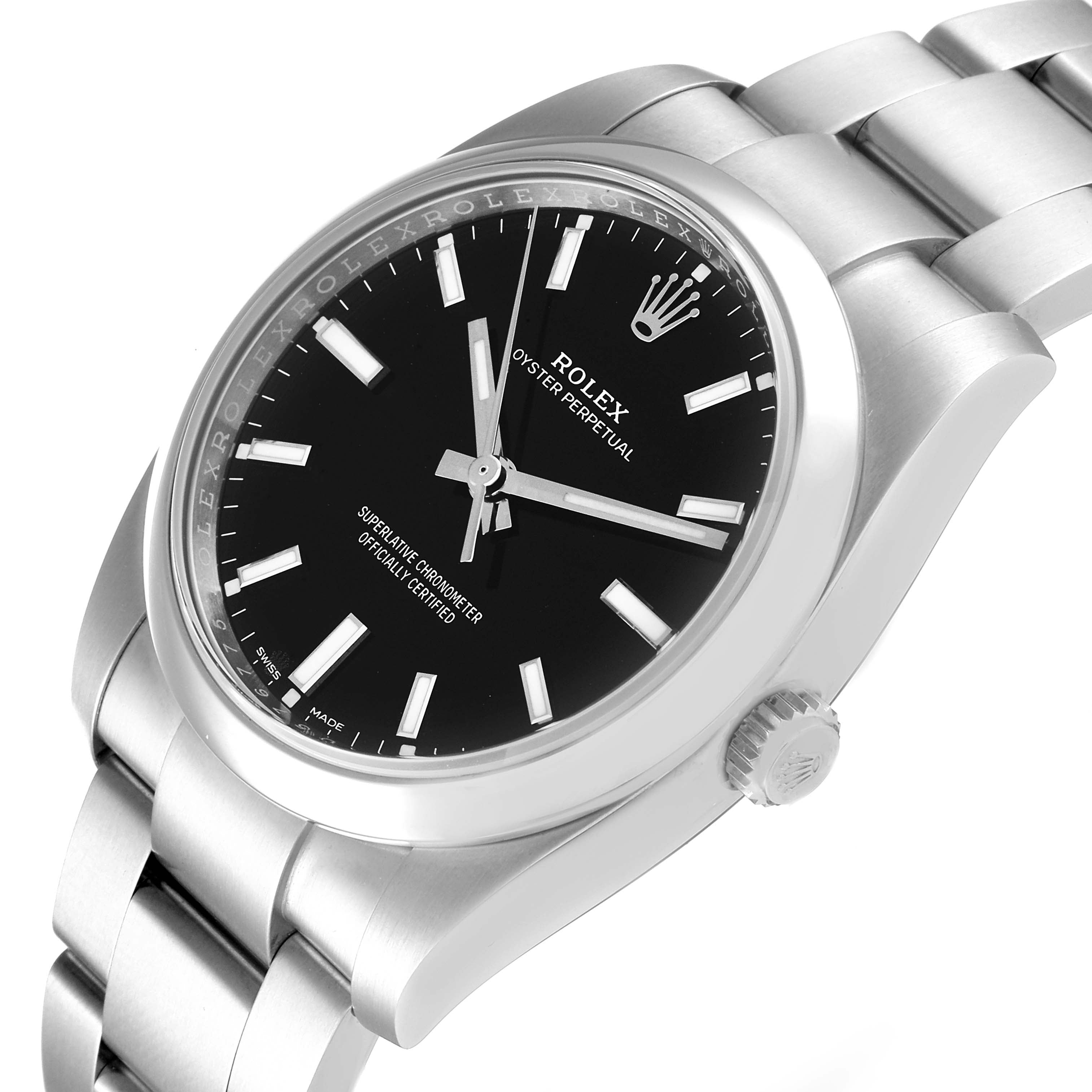 Rolex Oyster Perpetual Black Dial Steel Mens Watch 114200 Unworn