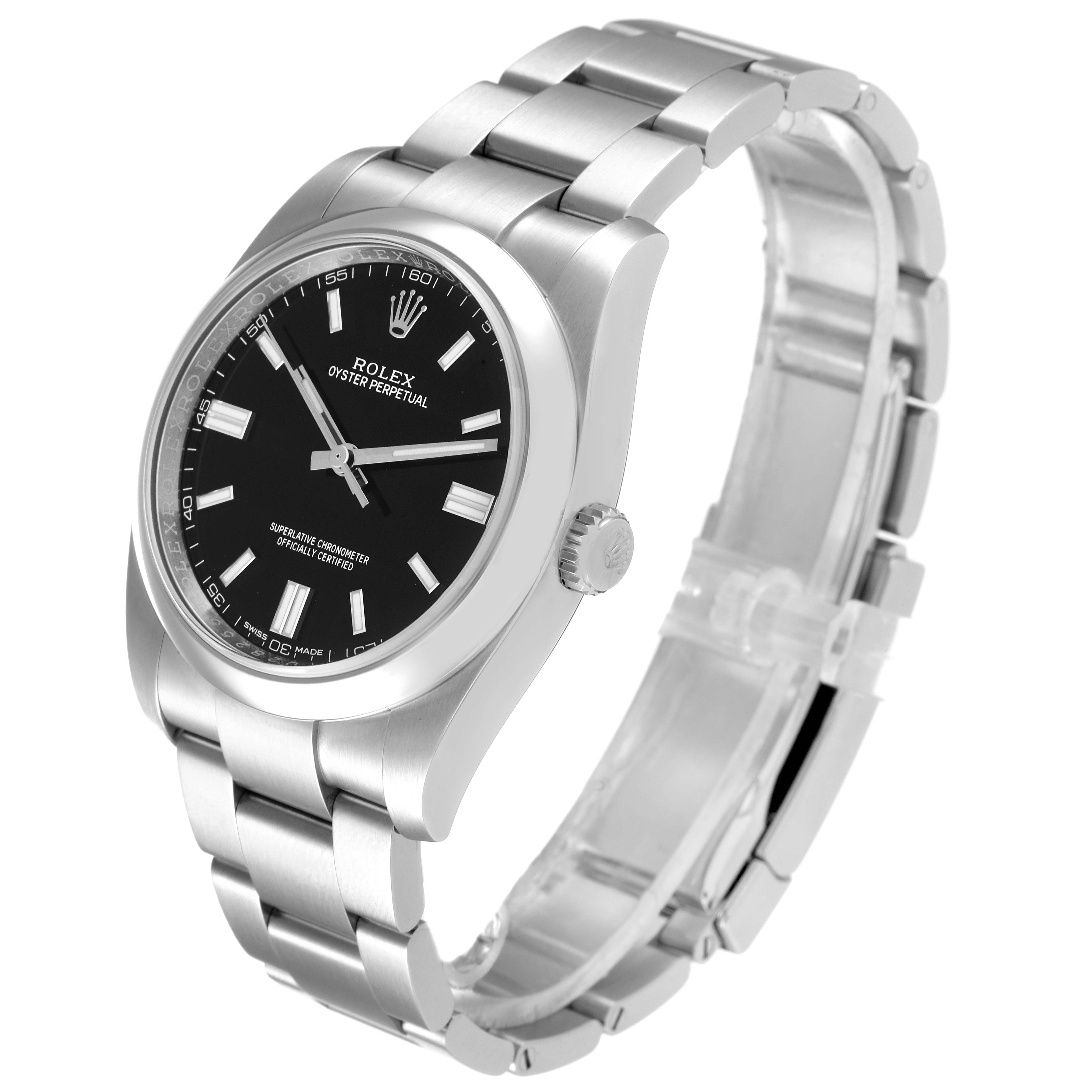 Rolex Oyster Perpetual Black Dial Steel Mens Watch 116000 Unworn