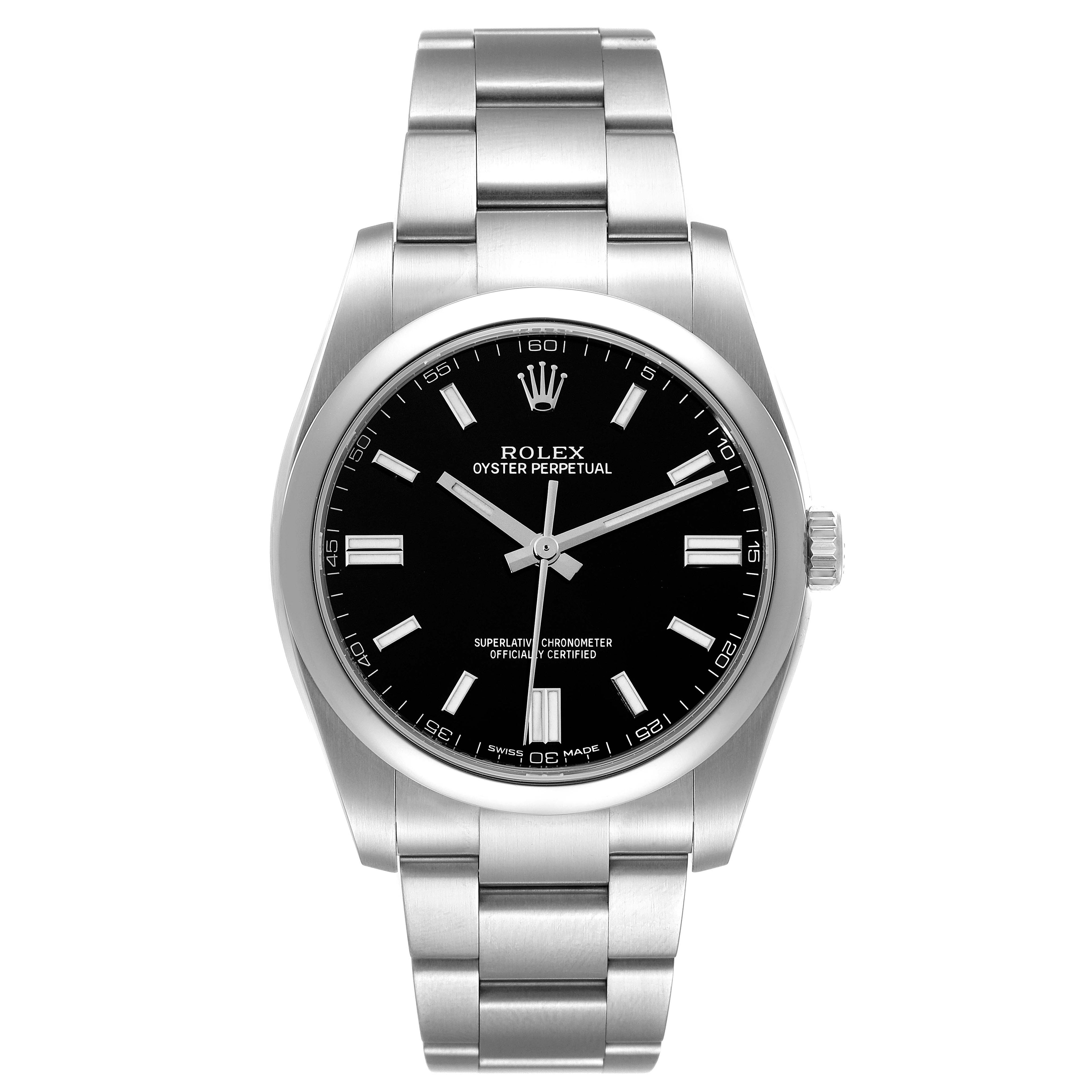Rolex Oyster Perpetual Black Dial Steel Mens Watch 116000 Unworn