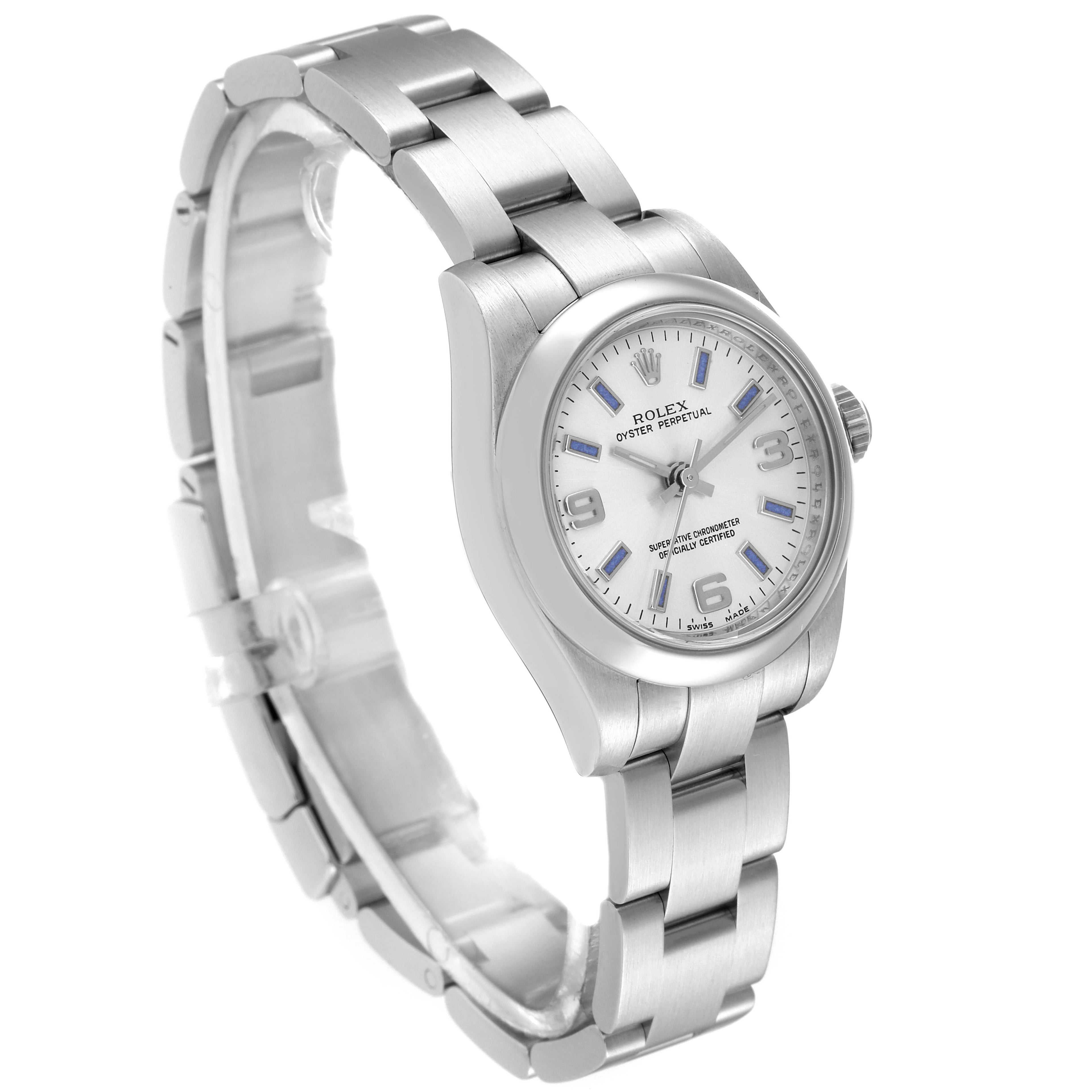 Rolex Oyster Perpetual Blue Luminous Markers Ladies Watch 176200 Box Card