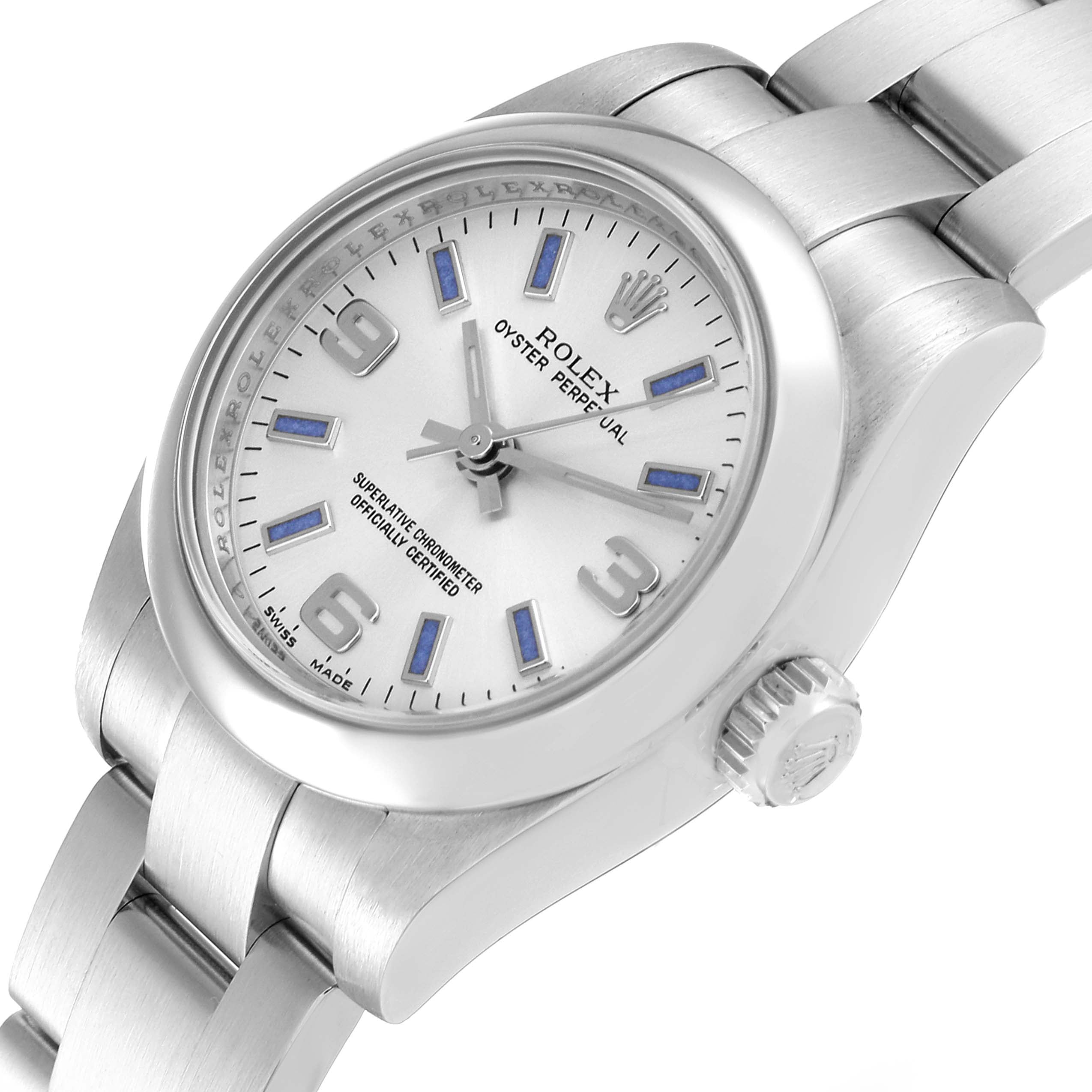 Rolex Oyster Perpetual Blue Luminous Markers Ladies Watch 176200 Box Card