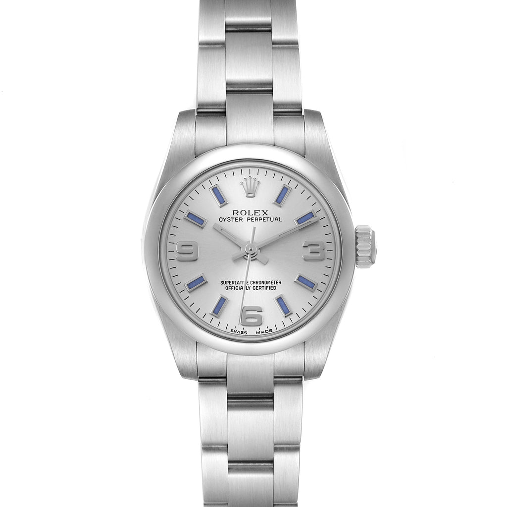 Rolex Oyster Perpetual Blue Luminous Markers Ladies Watch 176200 Box Card