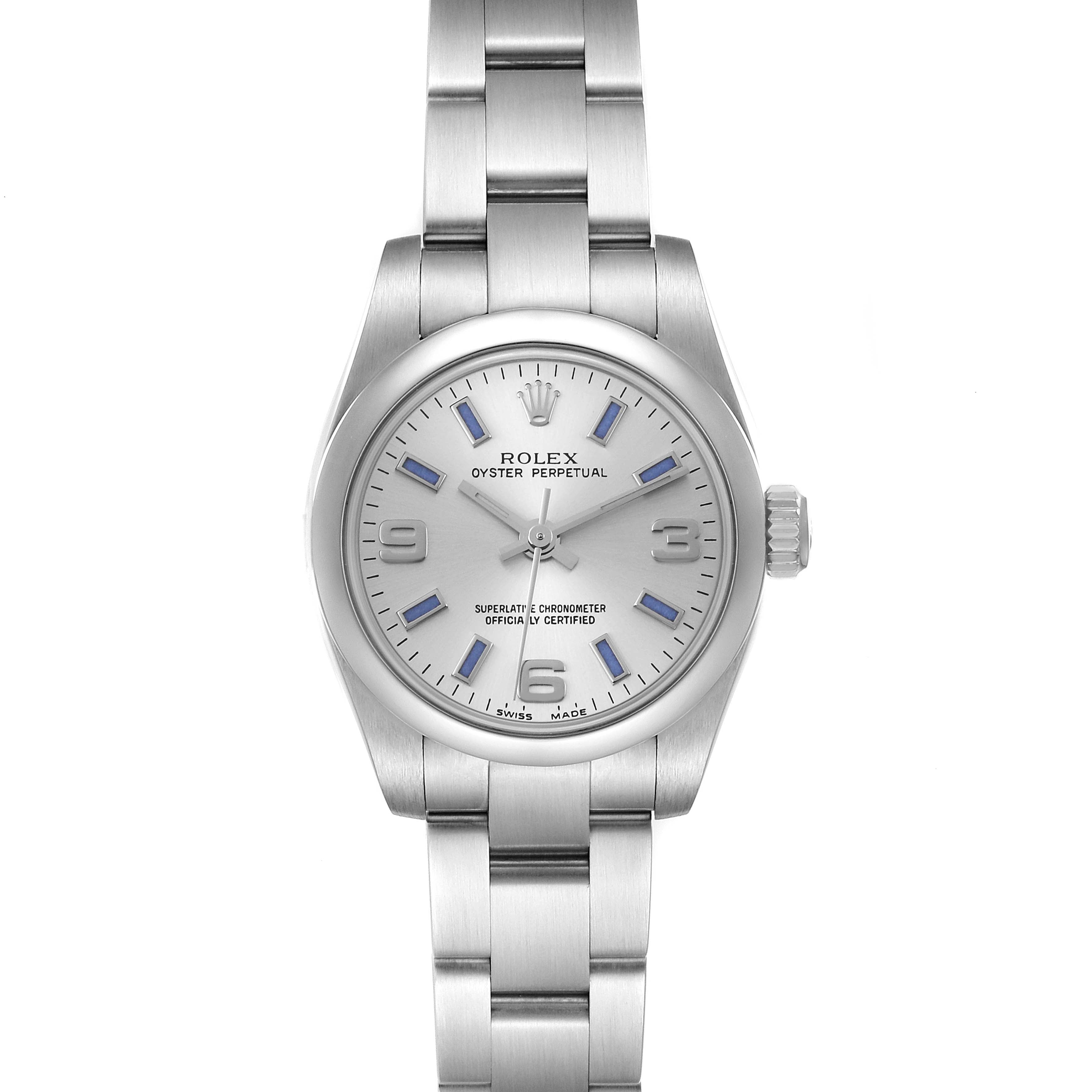 Rolex Oyster Perpetual Blue Luminous Markers Ladies Watch 176200 Box Card