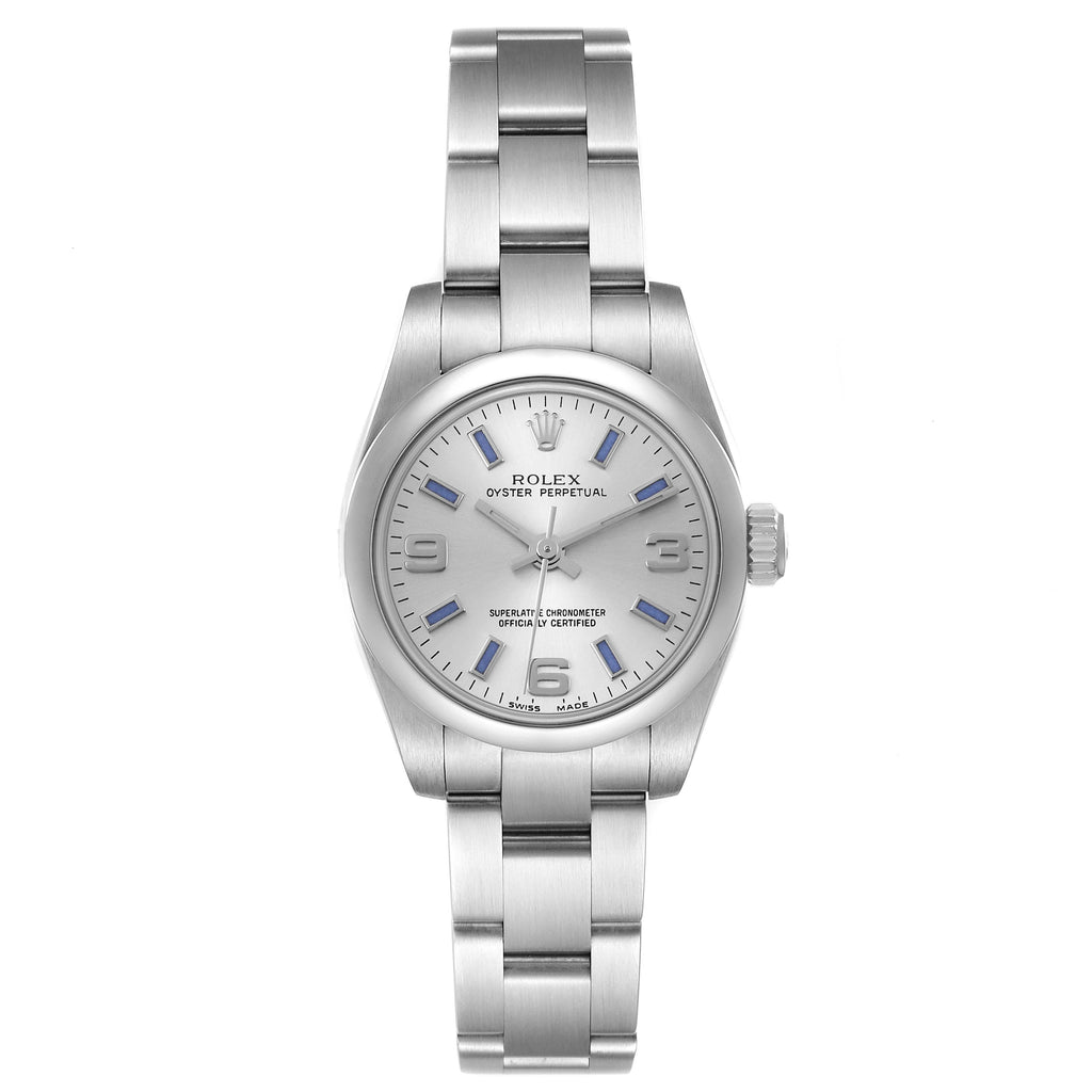 Rolex Oyster Perpetual Blue Luminous Markers Ladies Watch 176200 Box Card