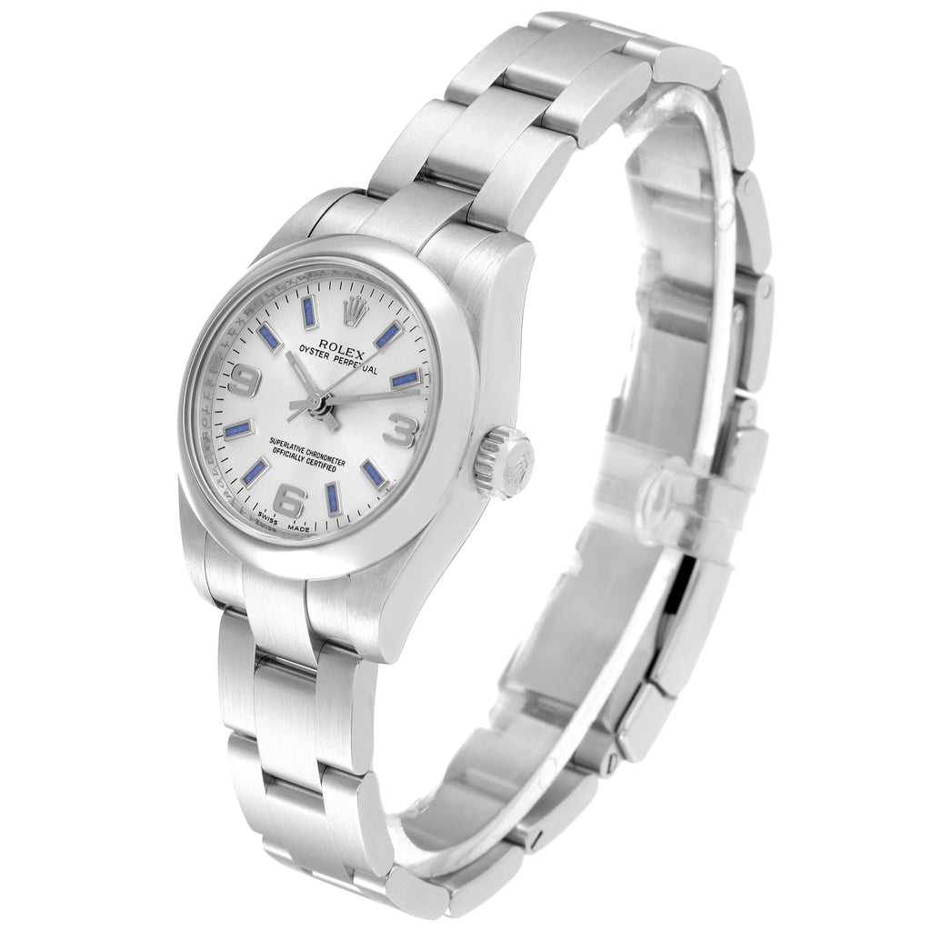 Rolex Oyster Perpetual Blue Luminous Markers Ladies Watch 176200 Box Card