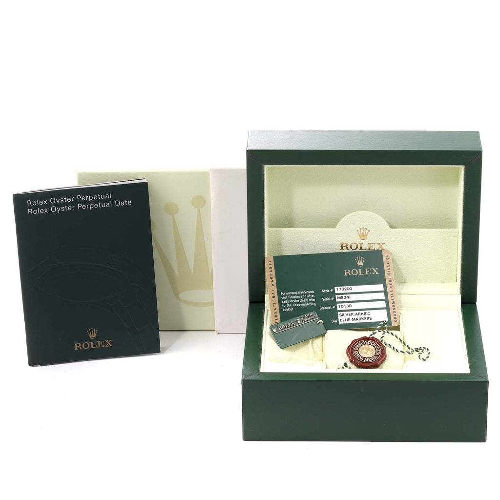 Rolex Oyster Perpetual Blue Luminous Markers Ladies Watch 176200 Box Card