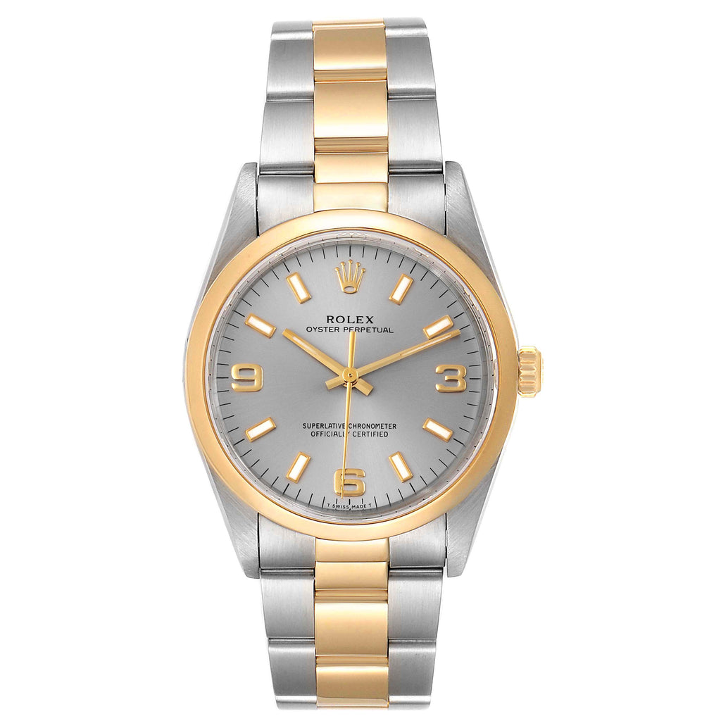 Rolex Oyster Perpetual Domed Bezel Steel Yellow Gold Watch 14203 Box Papers