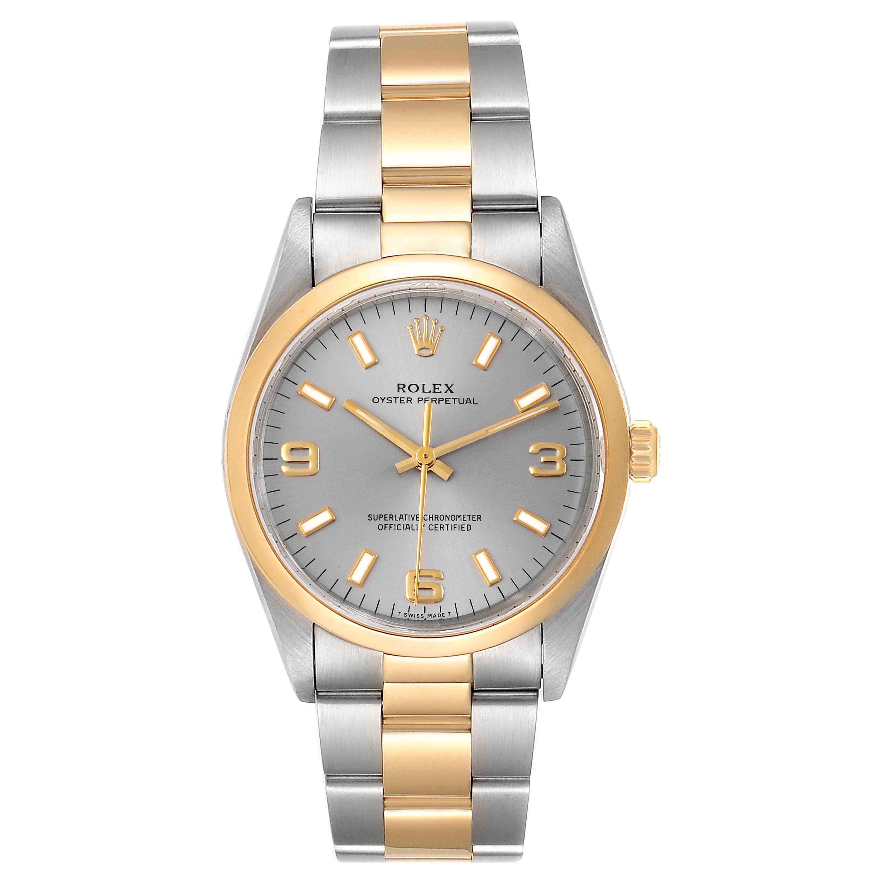 Rolex Oyster Perpetual Domed Bezel Steel Yellow Gold Watch 14203 Box Papers