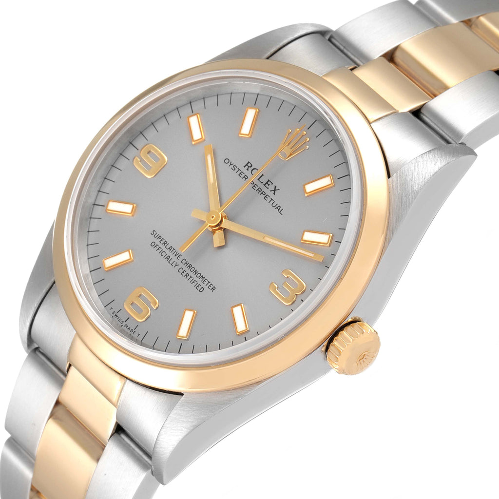 Rolex Oyster Perpetual Domed Bezel Steel Yellow Gold Watch 14203 Box Papers