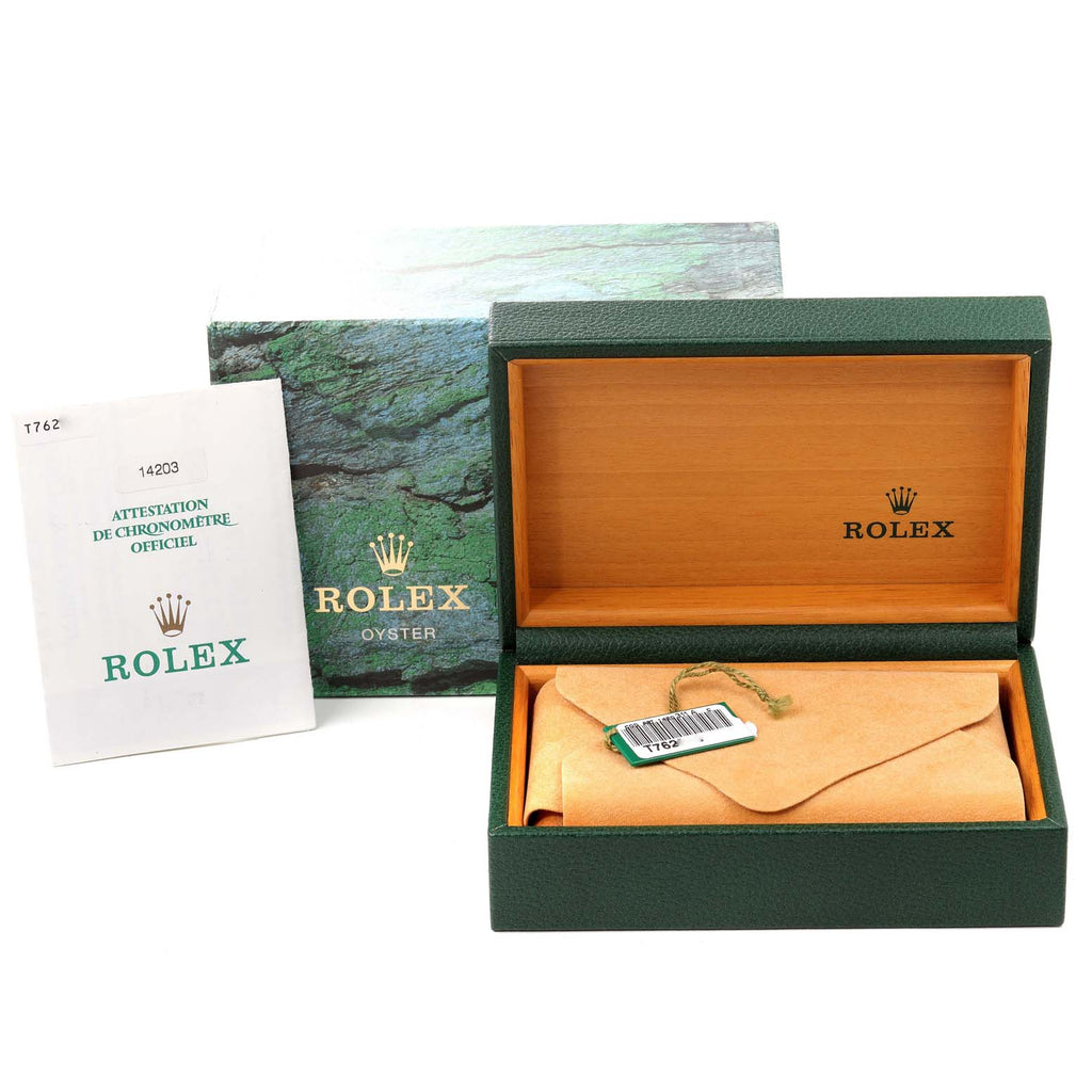 Rolex Oyster Perpetual Domed Bezel Steel Yellow Gold Watch 14203 Box Papers