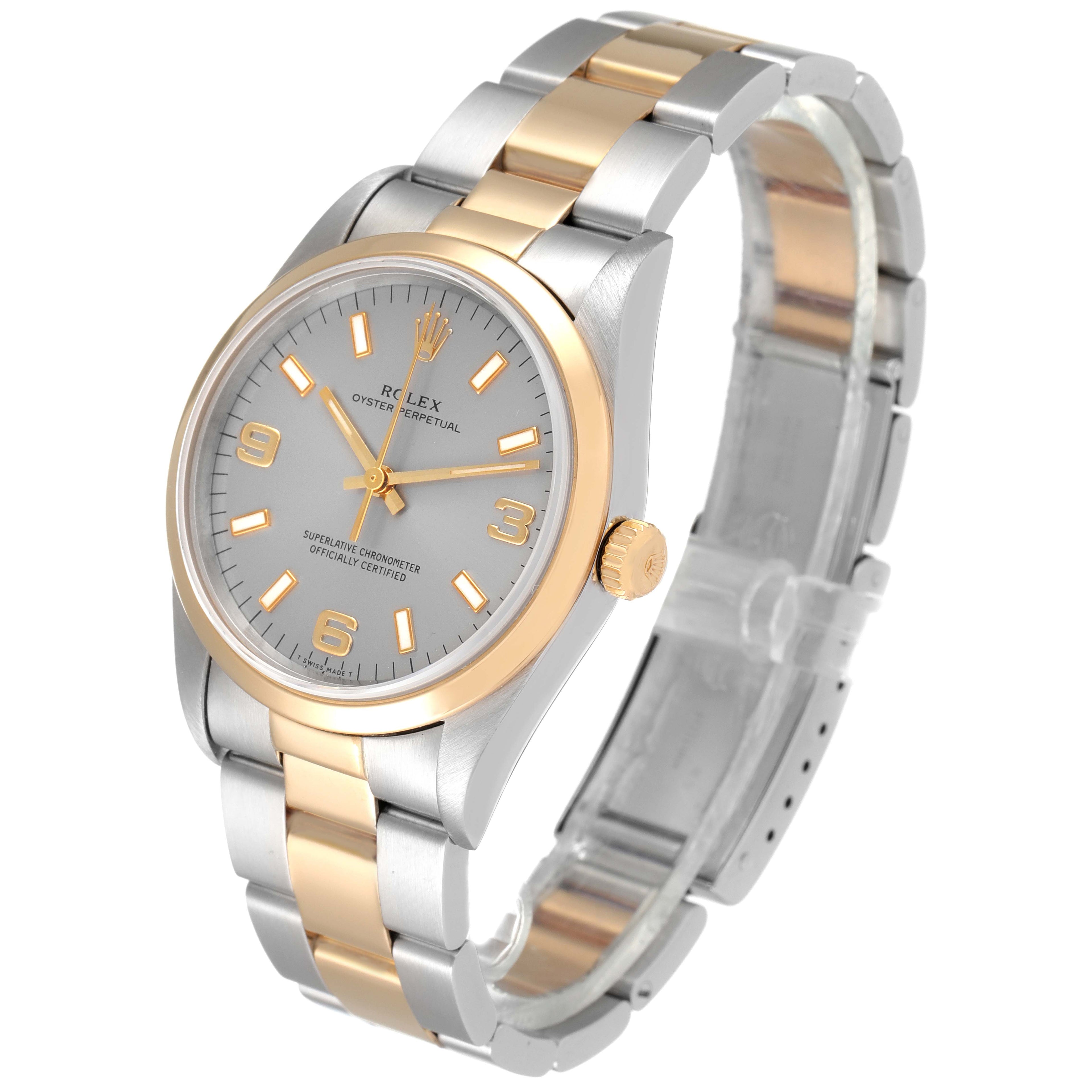 Rolex Oyster Perpetual Domed Bezel Steel Yellow Gold Watch 14203 Box Papers