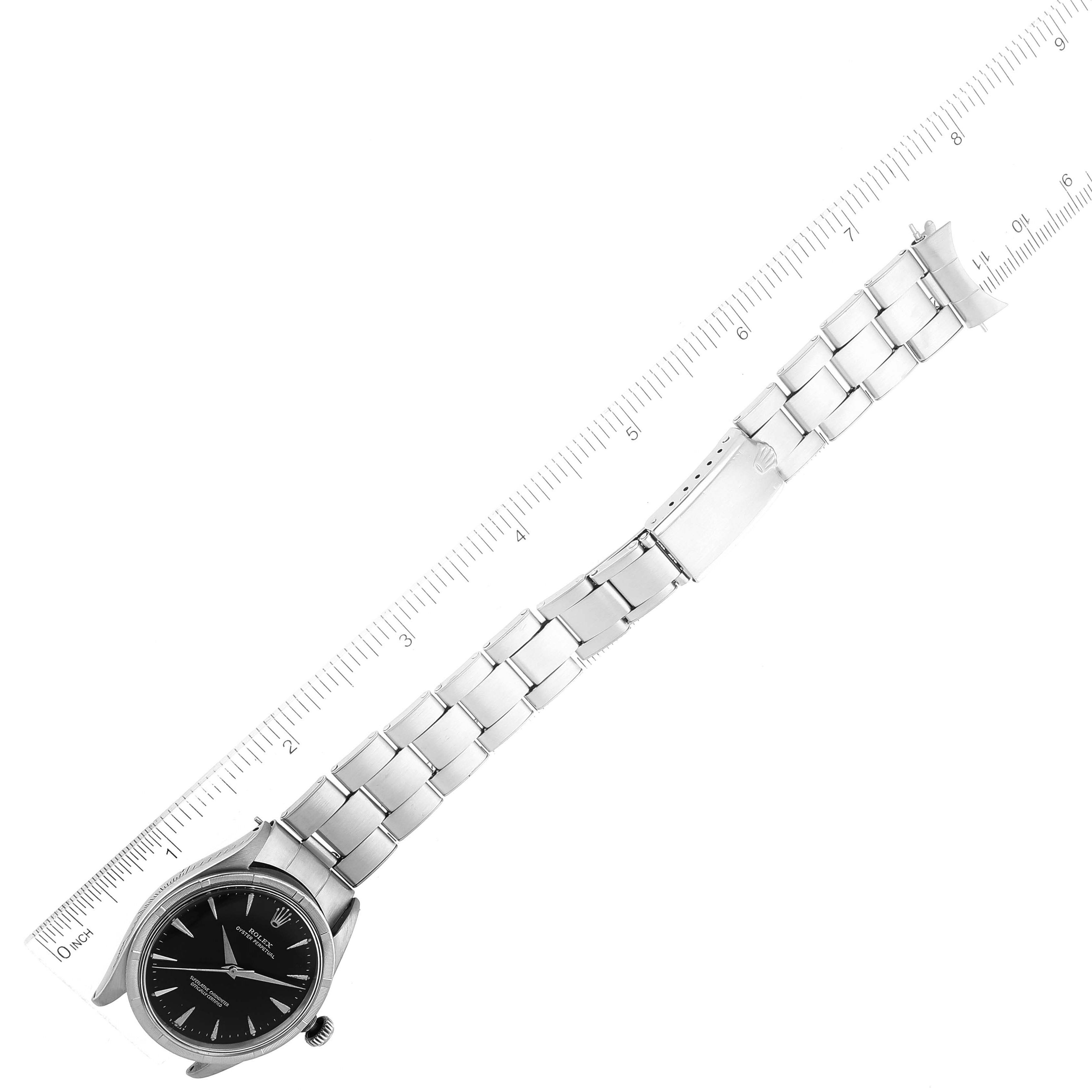 Rolex Oyster Perpetual Engine Turned Bezel Steel Vintage Mens Watch 1007