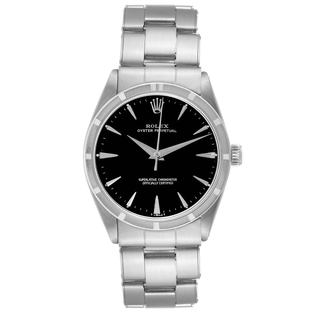 Rolex Oyster Perpetual Engine Turned Bezel Steel Vintage Mens Watch 1007