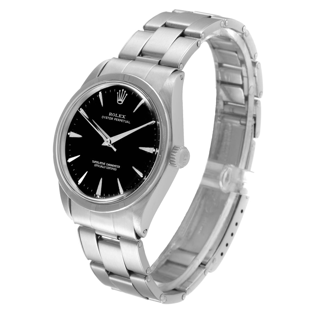 Rolex Oyster Perpetual Engine Turned Bezel Steel Vintage Mens Watch 1007