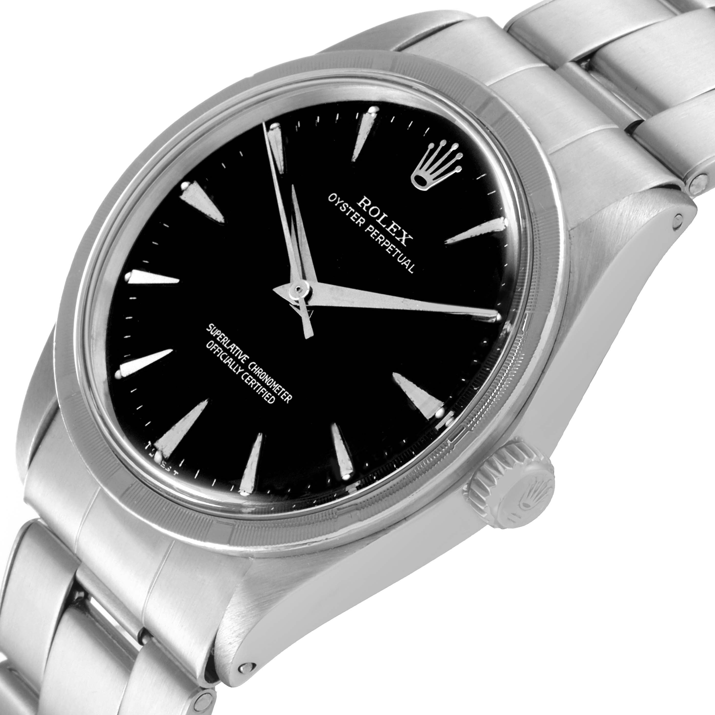 Rolex Oyster Perpetual Engine Turned Bezel Steel Vintage Mens Watch 1007