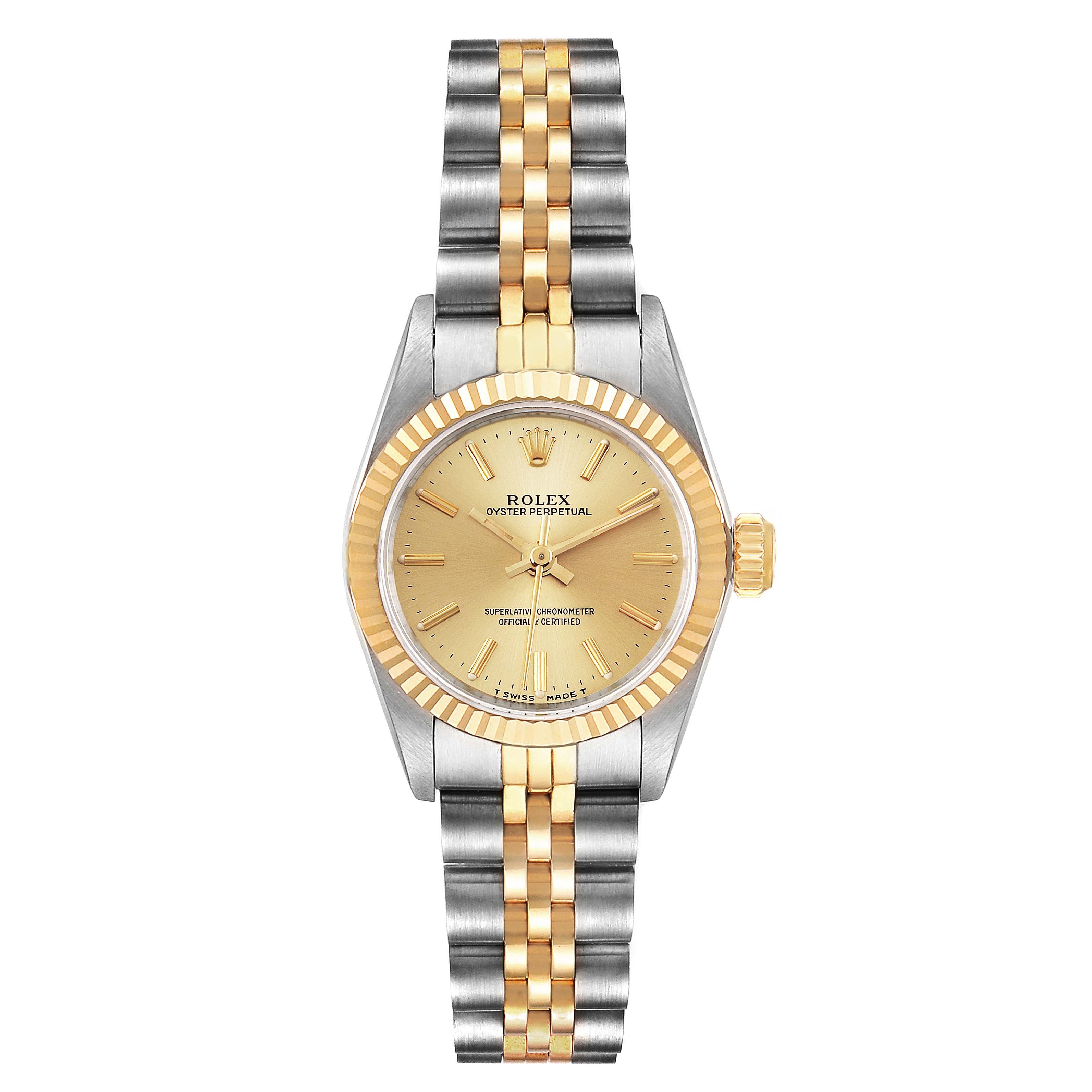 Rolex Oyster Perpetual Fluted Bezel Steel Yellow Gold Ladies Watch 67193 Box