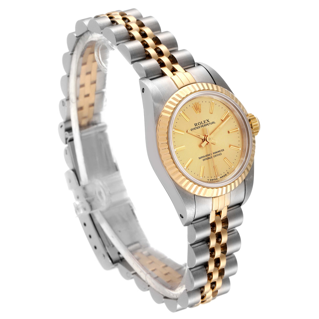 Rolex Oyster Perpetual Fluted Bezel Steel Yellow Gold Ladies Watch 67193 Box