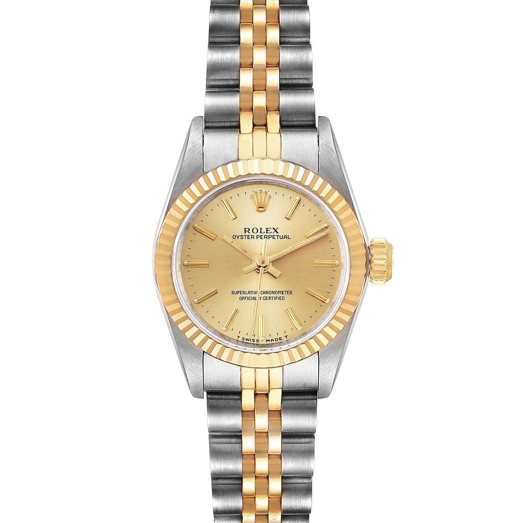 Rolex Oyster Perpetual Fluted Bezel Steel Yellow Gold Ladies Watch 67193 Box