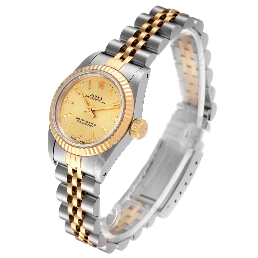 Rolex Oyster Perpetual Fluted Bezel Steel Yellow Gold Ladies Watch 67193 Box
