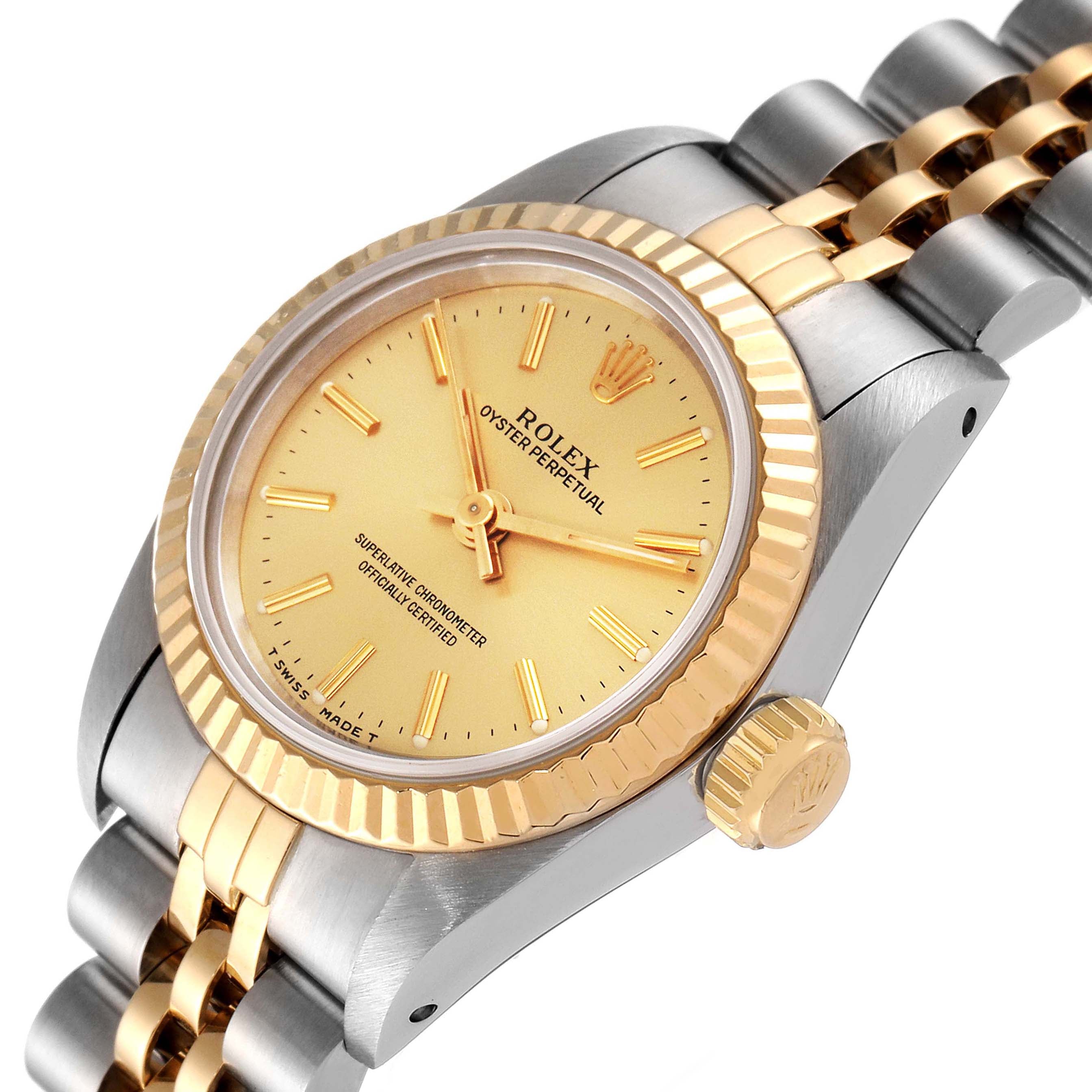 Rolex Oyster Perpetual Fluted Bezel Steel Yellow Gold Ladies Watch 67193 Box